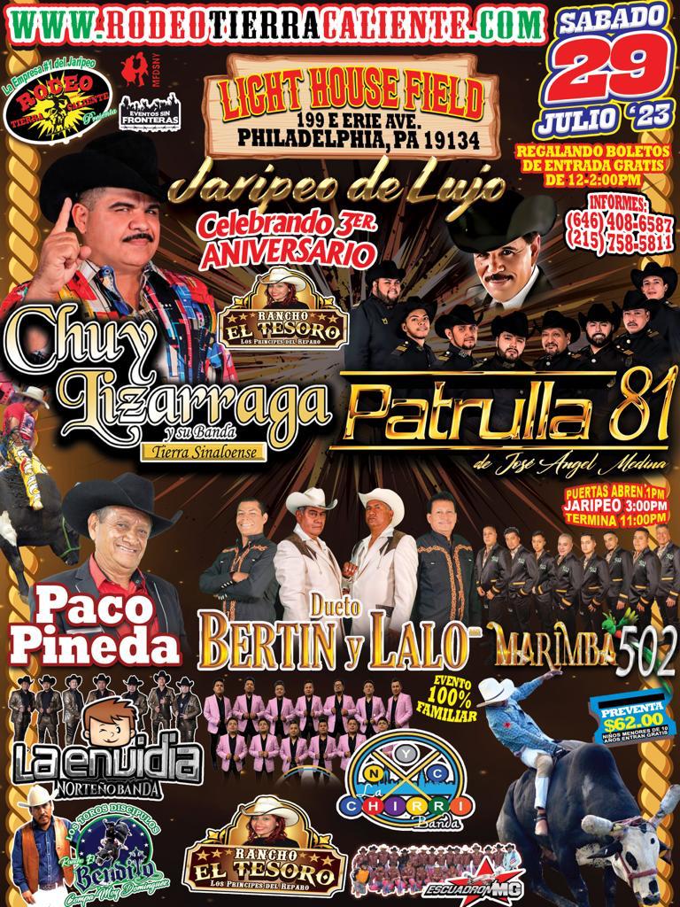 Buy tickets for JARIPEO CON CHUY LIZARRAGA | PATRULLA 81 | PACO PINEDA | MARIMBA 502 JARIPEO CON CHUY LIZARRAGA | PATRULLA 81 | PACO PINEDA | MARIMBA 502
