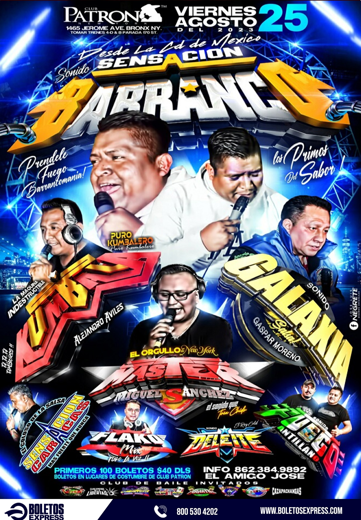SENSACION BARRANCO, KUMBALA, GALAXIA SALSA, MASTER MIGUEL SANCHEZ, SENSACION CARACAS, FLAKO MIX, DELEITE, FUEGO ANTILLANO