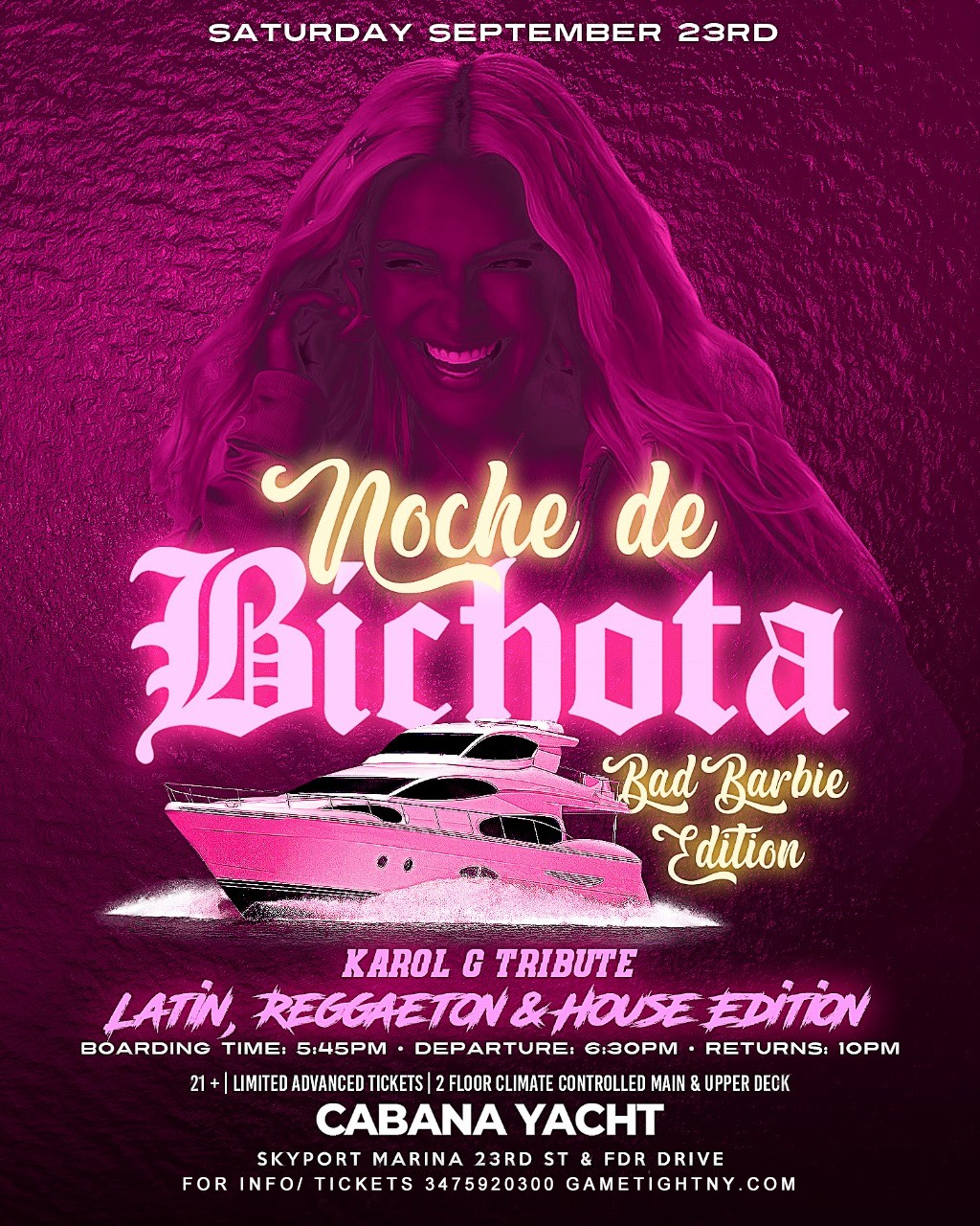 Buy tickets for Noche de Bichota Karol G Theme Cabana Yacht Party Cruise Noche de Bichota Karol G Theme Cabana Yacht Party Cruise