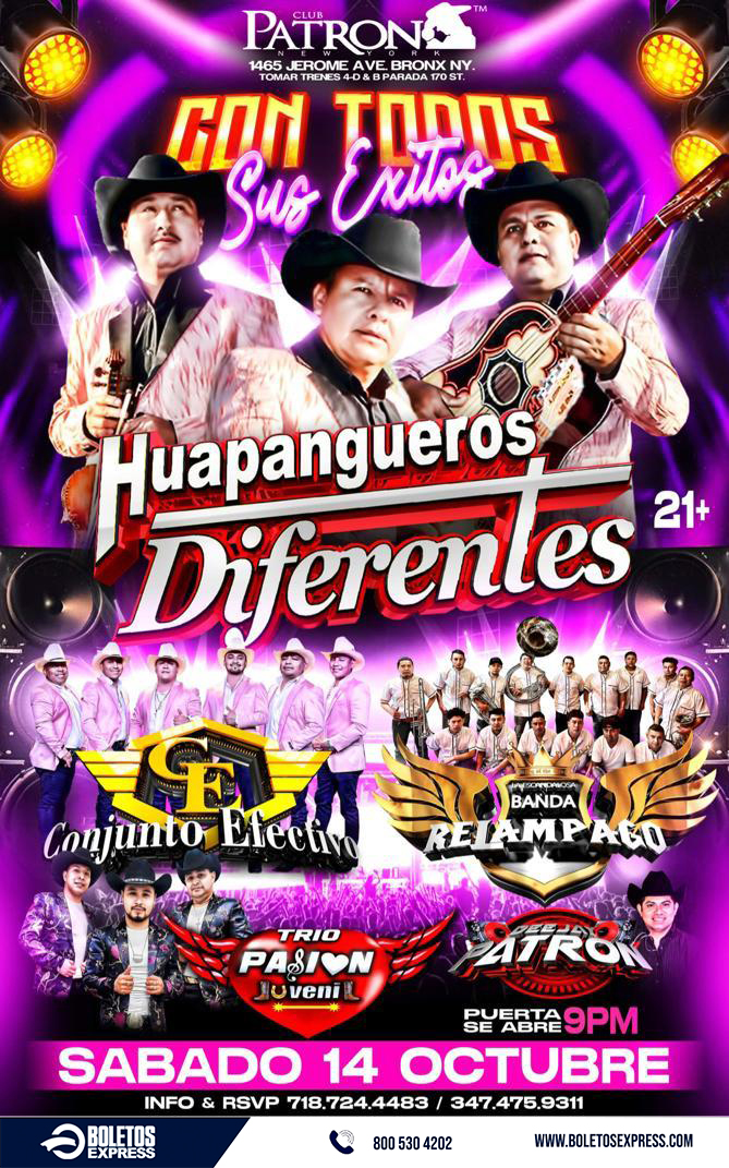 Buy tickets for HUAPANGUEROS DIFERENTES | CONJUNTO EFECTIVO | BANDA RELAMPAGO | TRIO PASION JUVENIL HUAPANGUEROS DIFERENTES | CONJUNTO EFECTIVO | BANDA RELAMPAGO | TRIO PASION JUVENIL