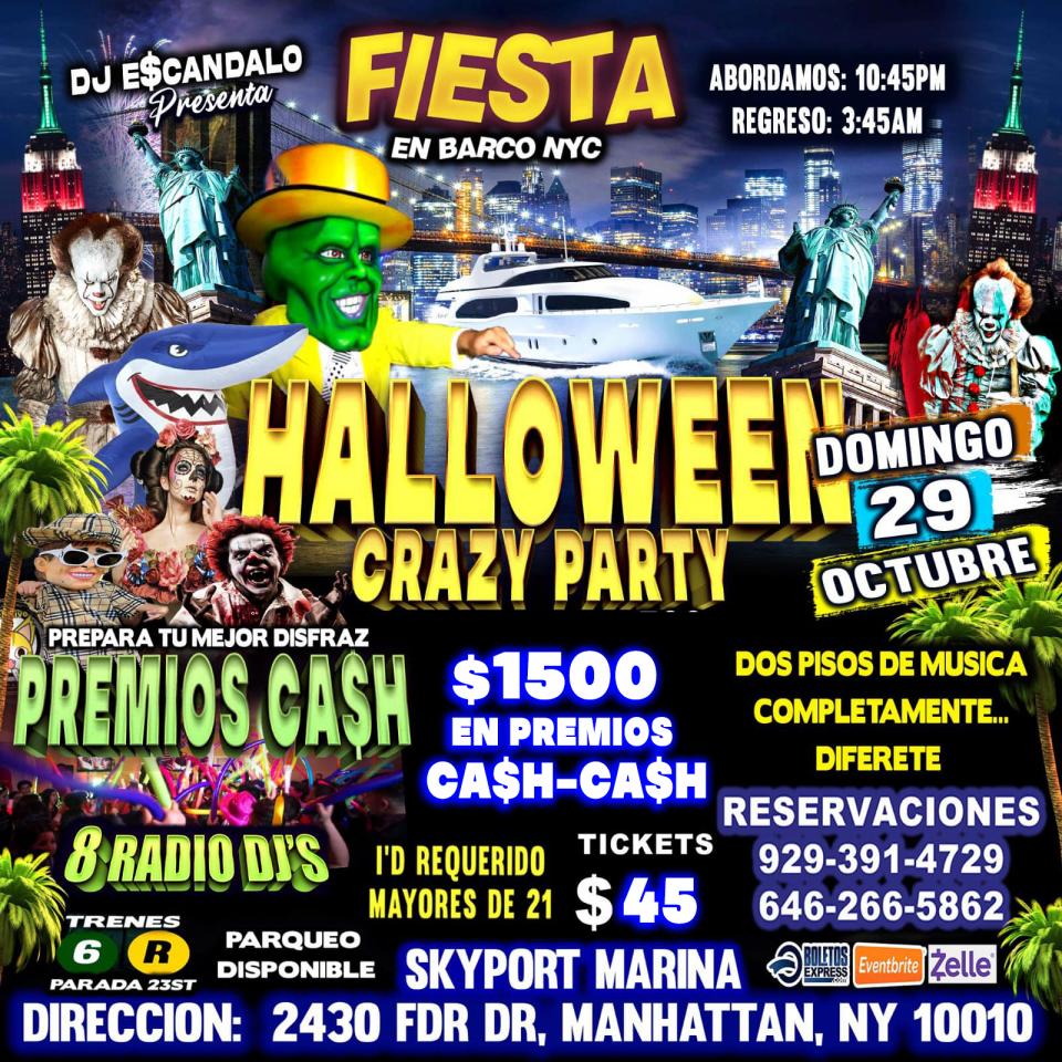 HALLOWEEN BOAT PARTY + $1500 CASH EN PREMIOS  + RADIO DJS