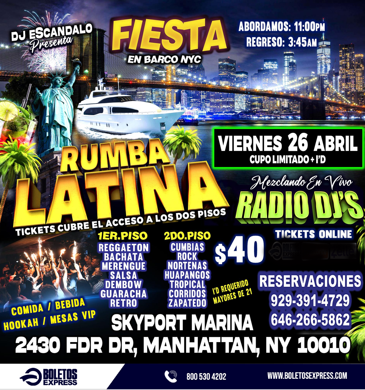 Buy tickets for RUMBA LATINA EN BARCO + RADIO DJ'S + MANHATTAN NY RUMBA LATINA EN BARCO + RADIO DJ'S + MANHATTAN NY
