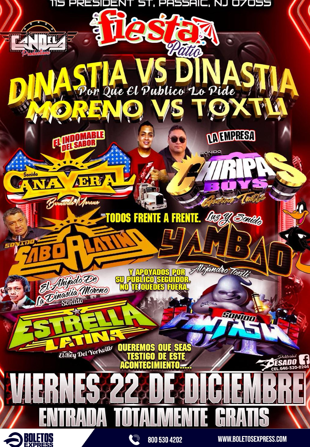 Buy tickets for SONIDO CAÑAVERAL, SONIDO CHIRIPAS BOYS, SABOR LATINO, YAMBAO, ESTRELLA LATINA, FANTASMA, SONIDO CAÑAVERAL, SONIDO CHIRIPAS BOYS, SABOR LATINO, YAMBAO, ESTRELLA LATINA, FANTASMA,