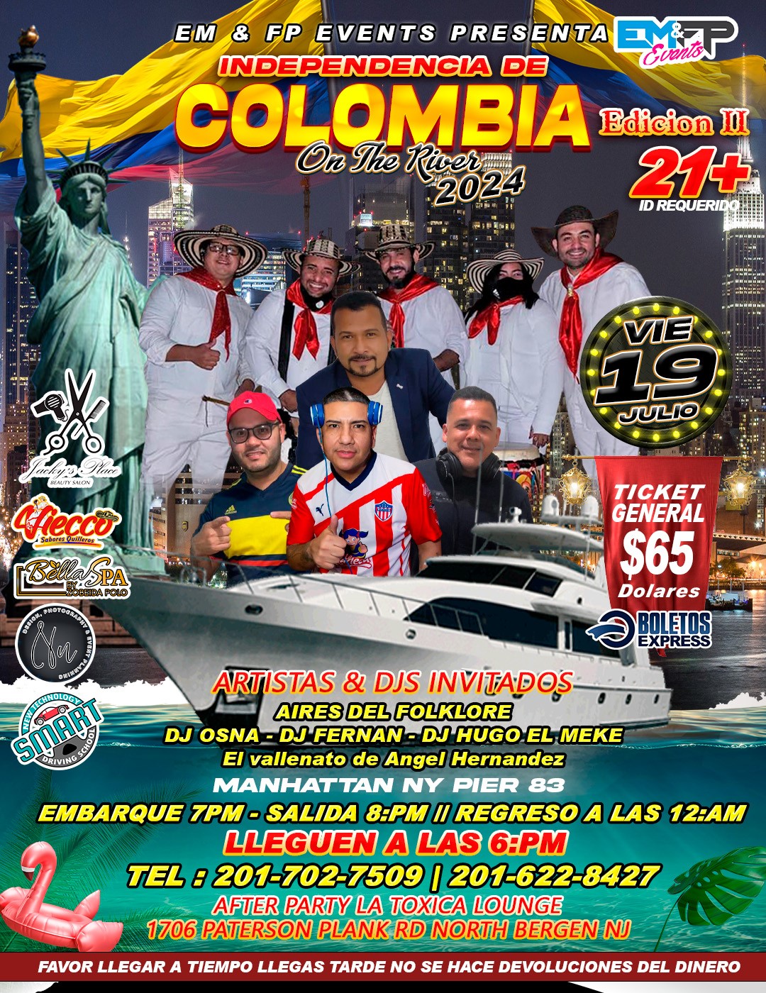 Buy tickets for INDEPENDENCIA DE COLOMBIA ON THE HUDSON RIVER 2024 II EDITION INDEPENDENCIA DE COLOMBIA ON THE HUDSON RIVER 2024 II EDITION