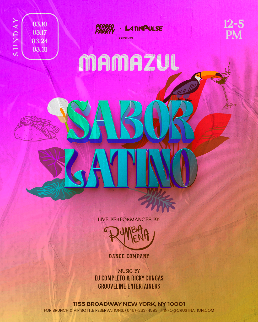 Buy tickets for MAMAZUL - Sabor Tropical BRUNCH - LIVE Show + Latin & Reggaeton Day Party MAMAZUL - Sabor Tropical BRUNCH - LIVE Show + Latin & Reggaeton Day Party