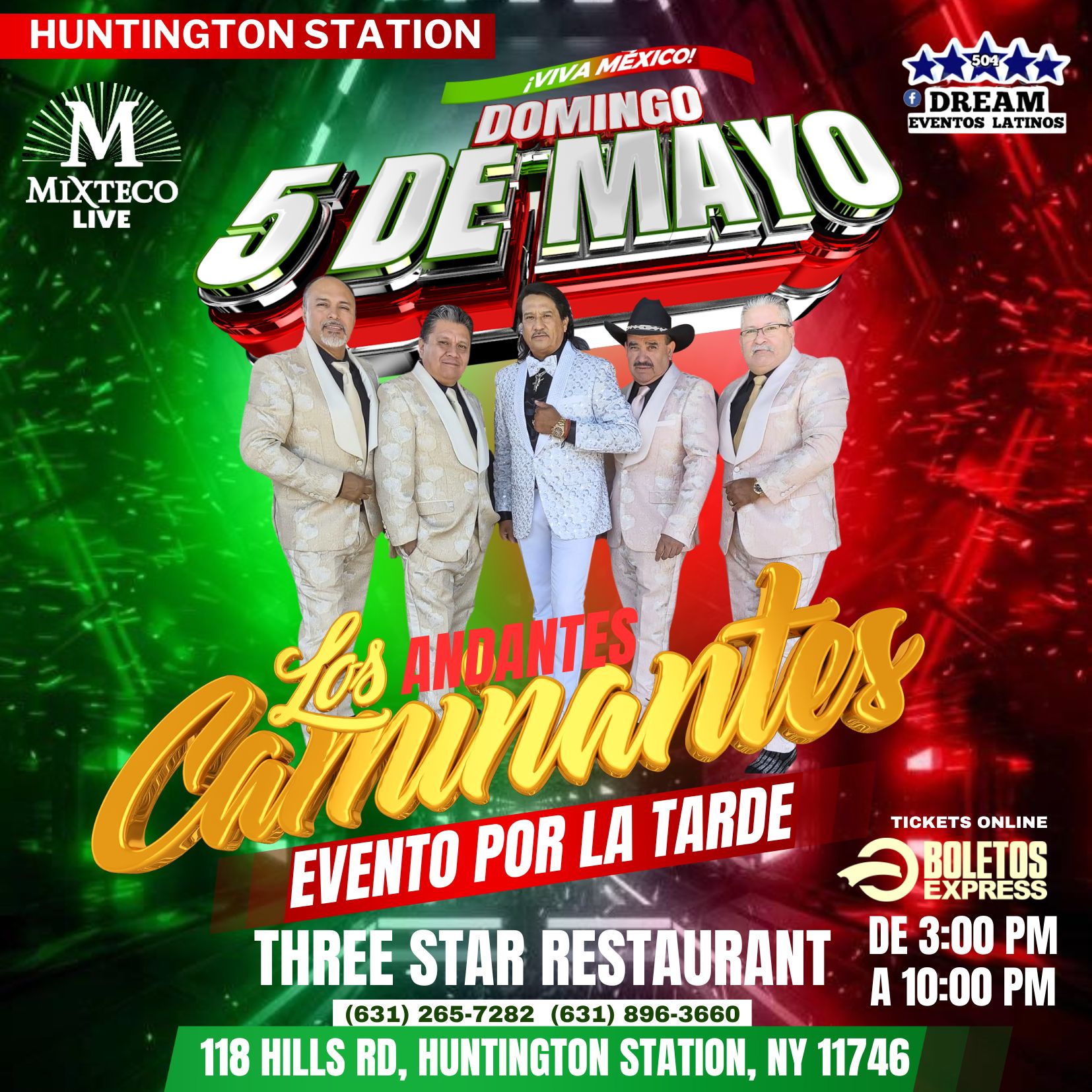 LOS  CAMINANTES andanteLive Domingo 5 Mayo / Huntington station 3 pm a 10pm una  tardeada
