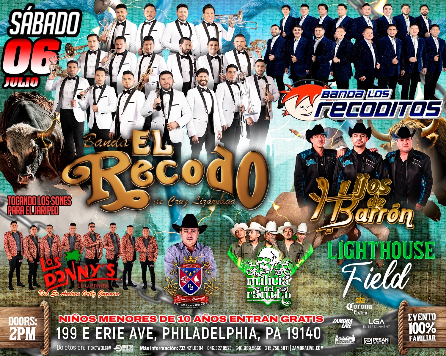 Buy tickets for Banda El Recodo • Banda Los Recoditos • Hijos Del Barrón • Los Donnys • Rancho Barriga en Lighthouse Field (JARIPEO) Banda El Recodo • Banda Los Recoditos • Hijos Del Barrón • Los Donnys • Rancho Barriga en Lighthouse Field (JARIPEO)