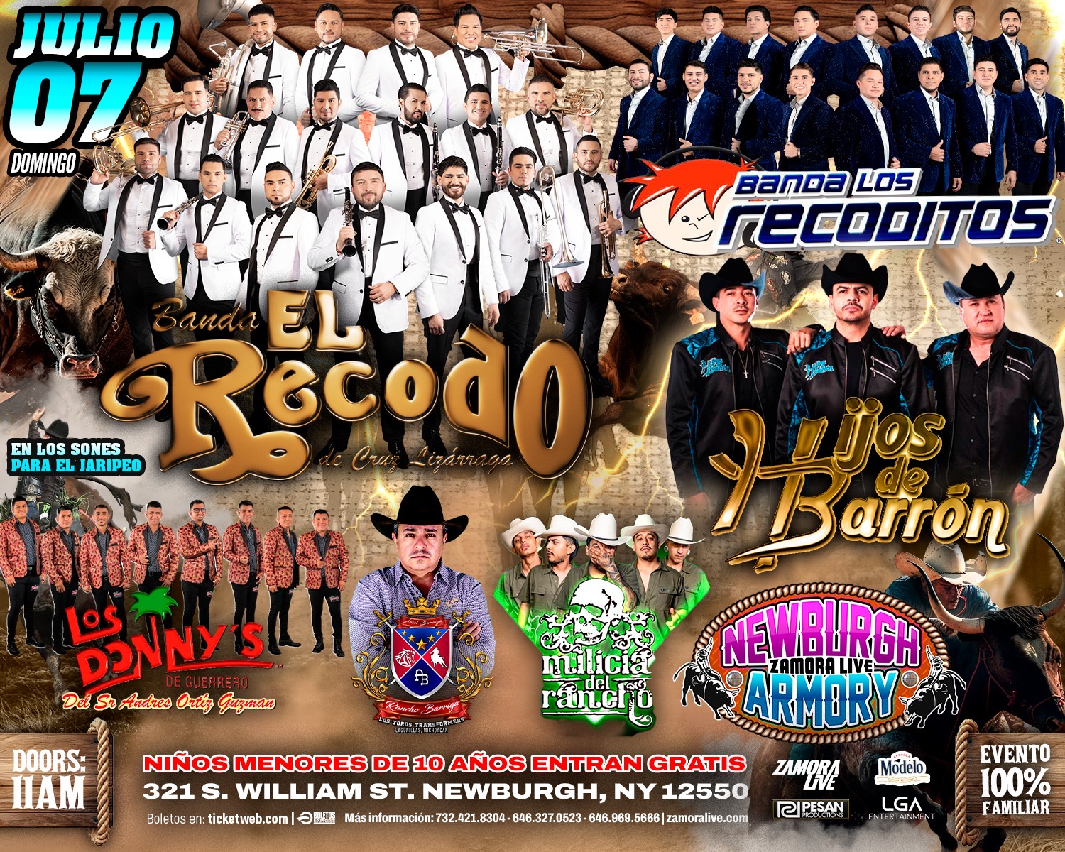 Buy tickets for Banda El Recodo • Banda Los Recoditos • Hijos de Barron • Los Donny’s • Rancho Barriga en Newburgh Armory (JARIPEO) Banda El Recodo • Banda Los Recoditos • Hijos de Barron • Los Donny’s • Rancho Barriga en Newburgh Armory (JARIPEO)