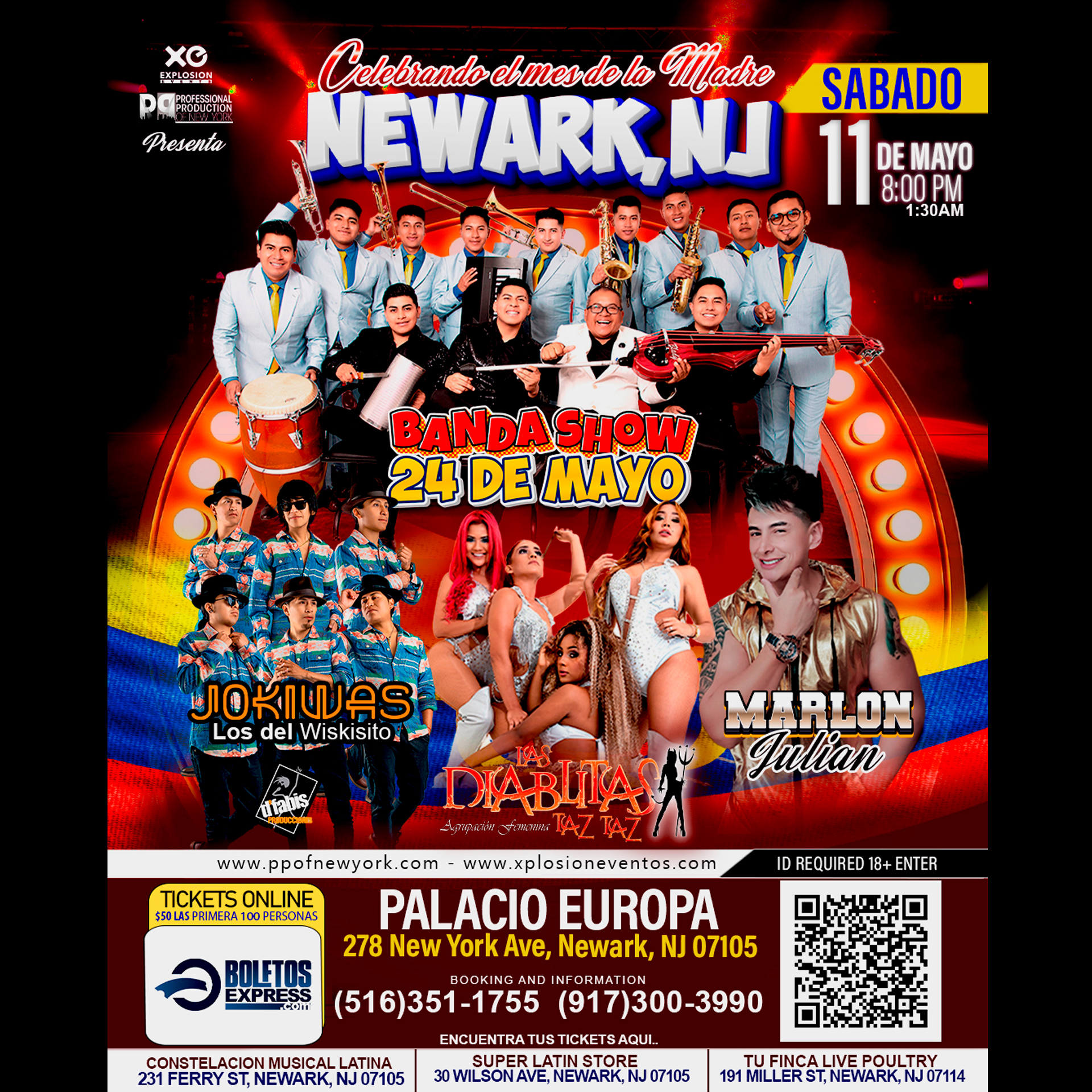 Buy tickets for Newark, NJ celebrando el dia de la Madre,Jokiwas, Banda 24 de Mayo, Marlon Julian, Las Diablitas taz taz y mas invitados.. Newark, NJ celebrando el dia de la Madre,Jokiwas, Banda 24 de Mayo, Marlon Julian, Las Diablitas taz taz y mas invitados..
