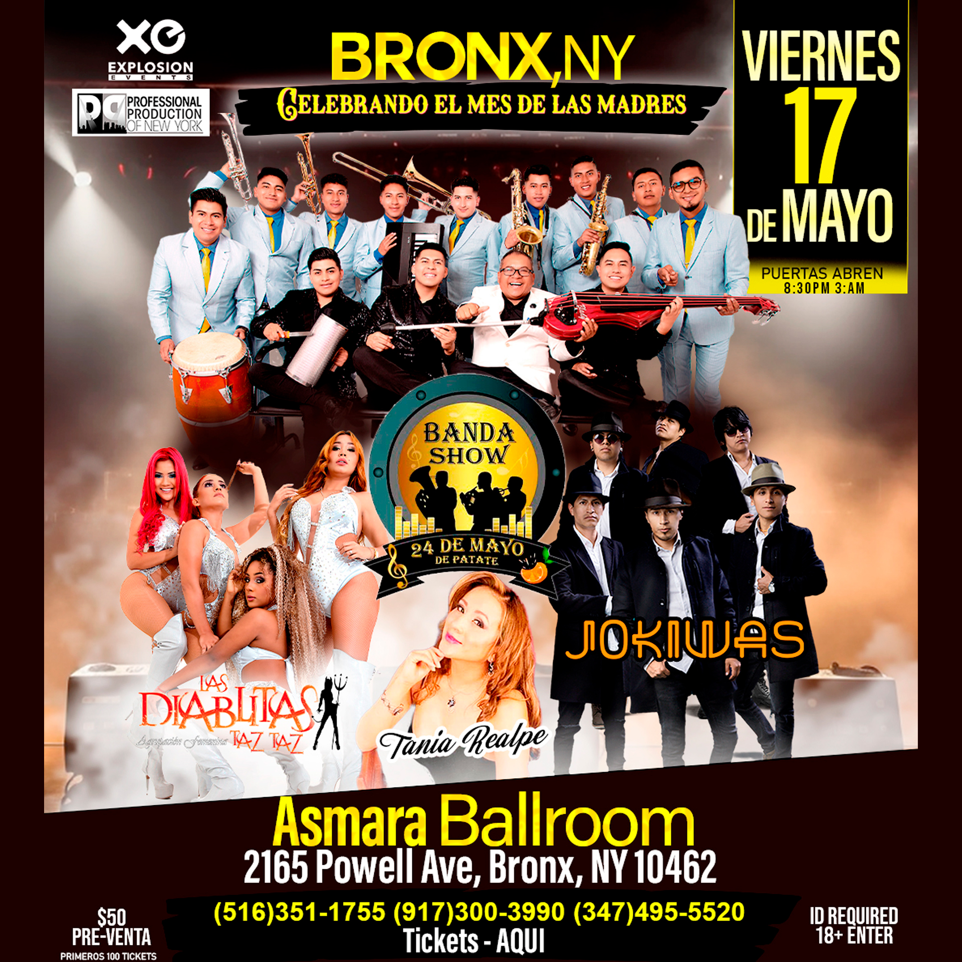 Buy tickets for Bronx,NY Festejando el mas de la madre, Lo mejor de Ecuador,Banda 24 de Mayo,Jokiwas,Las Diablitas taz taz .. Bronx,NY Festejando el mas de la madre, Lo mejor de Ecuador,Banda 24 de Mayo,Jokiwas,Las Diablitas taz taz ..
