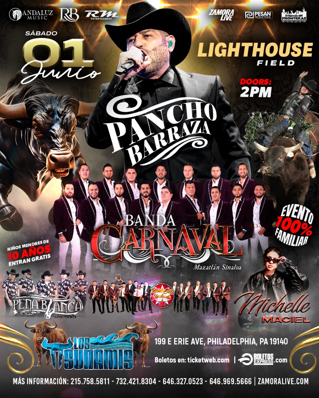 Buy tickets for Pancho Barraza • Banda Carnaval • Conjunto Peña Blanca en Philadelphia, PA (JARIPEO) Pancho Barraza • Banda Carnaval • Conjunto Peña Blanca en Philadelphia, PA (JARIPEO)