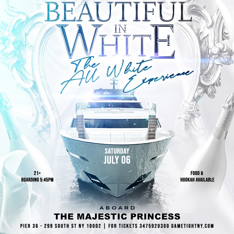 Buy tickets for All White NYC Majestic Princess Yacht Party Cruise at Pier 36 2024 All White NYC Majestic Princess Yacht Party Cruise at Pier 36 2024