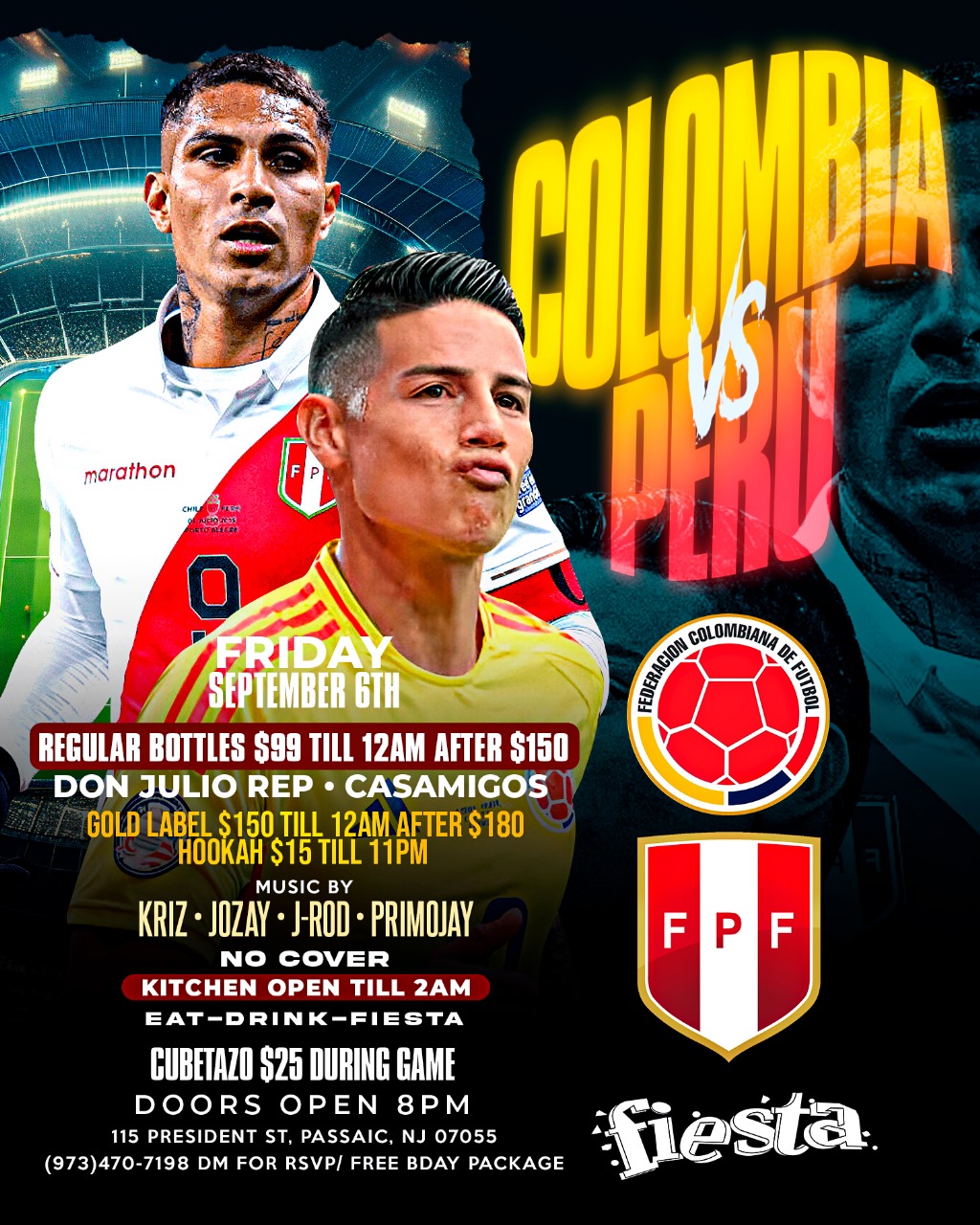 Buy tickets for COLOMBIA VS. PERU AFTER GAME DJ KRIZ - DJ JOZAY - DJ JROD - DJ PRIMO JAY COLOMBIA VS. PERU AFTER GAME DJ KRIZ - DJ JOZAY - DJ JROD - DJ PRIMO JAY