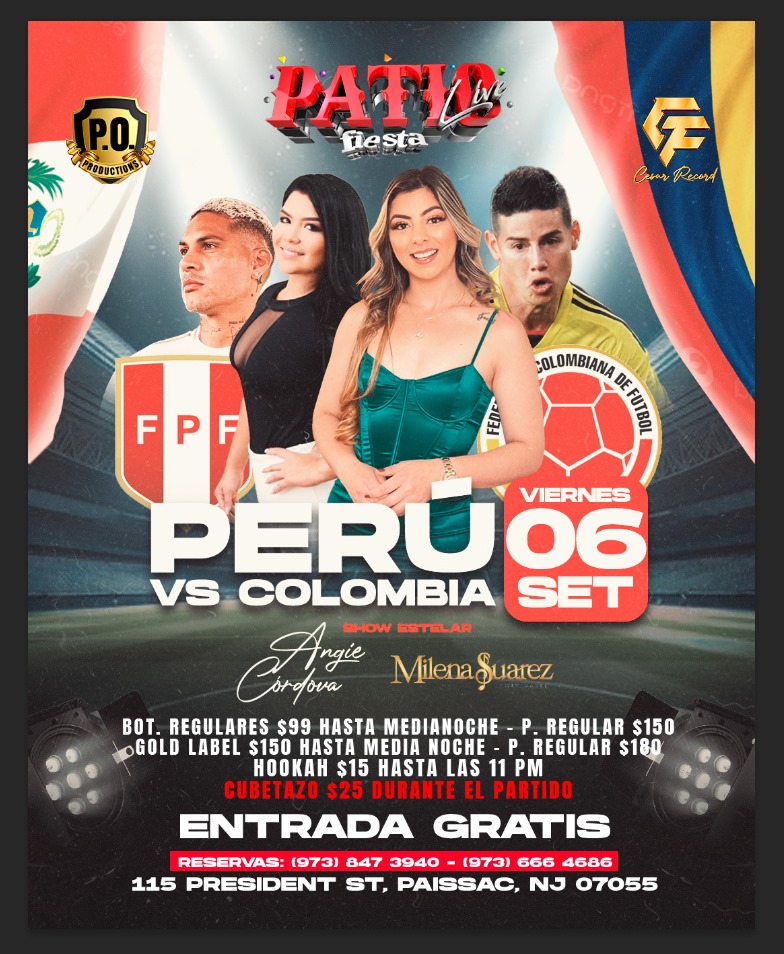 Buy tickets for PERU VS COLOMBIA CON SHOW EN VIVO DE ANGIE CORDOVA Y MILENA SUAREZ PERU VS COLOMBIA CON SHOW EN VIVO DE ANGIE CORDOVA Y MILENA SUAREZ