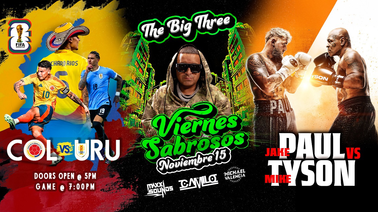 Buy tickets for THE BIG THREE: COL v URU - DJ CAMILO - PAUL v TYSON THE BIG THREE: COL v URU - DJ CAMILO - PAUL v TYSON