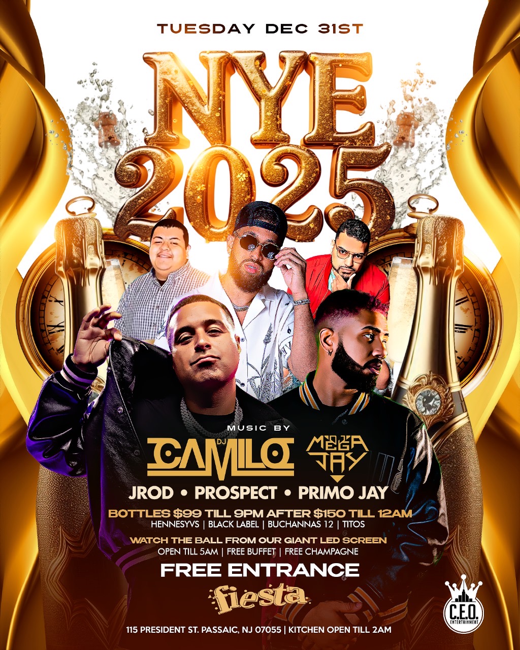 NYE 2025 DJ CAMILO, DJ MEGA JAY, JROD, PROSPECT, PRIMO JAY Tickets BoletosExpress