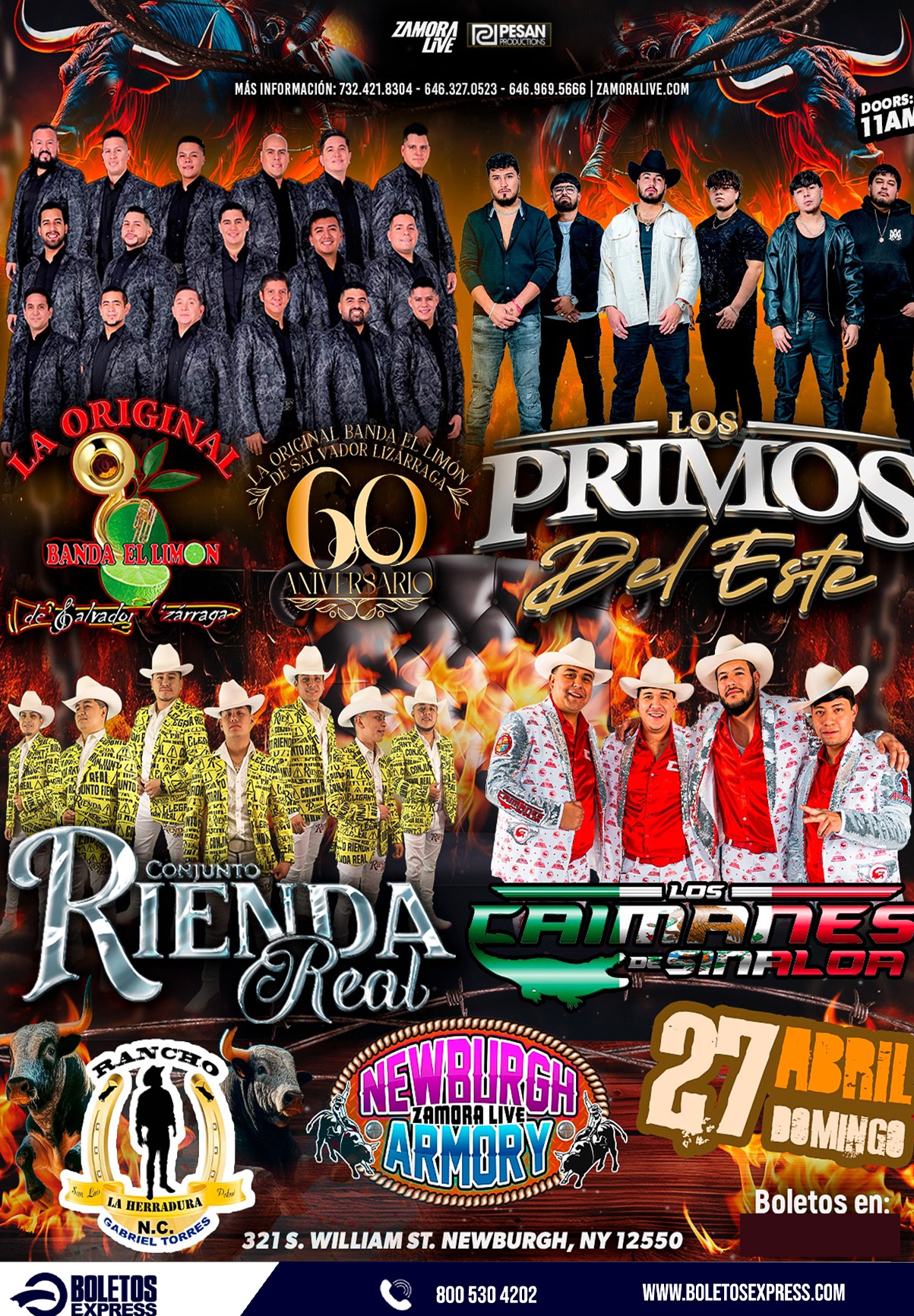 Buy tickets for LA ORIGINAL BANDA EL LIMÓN • LOS PRIMOS DEL ESTE • LOS CAIMANES DE SINALOA • CONJUNTO RIENDA REAL EN NEWBURGH ARMORY LA ORIGINAL BANDA EL LIMÓN • LOS PRIMOS DEL ESTE • LOS CAIMANES DE SINALOA • CONJUNTO RIENDA REAL EN NEWBURGH ARMORY