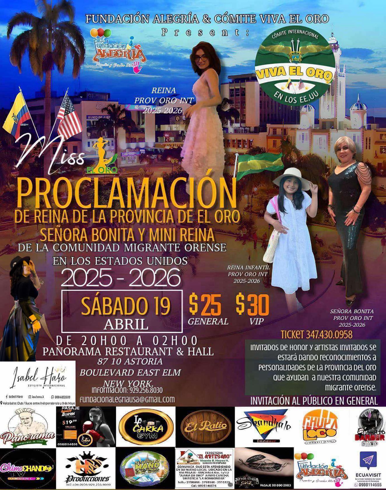 Buy tickets for MISS PROCLAMACIÓN DE REINA DE LA PROVINCIA DE ORO MISS PROCLAMACIÓN DE REINA DE LA PROVINCIA DE ORO