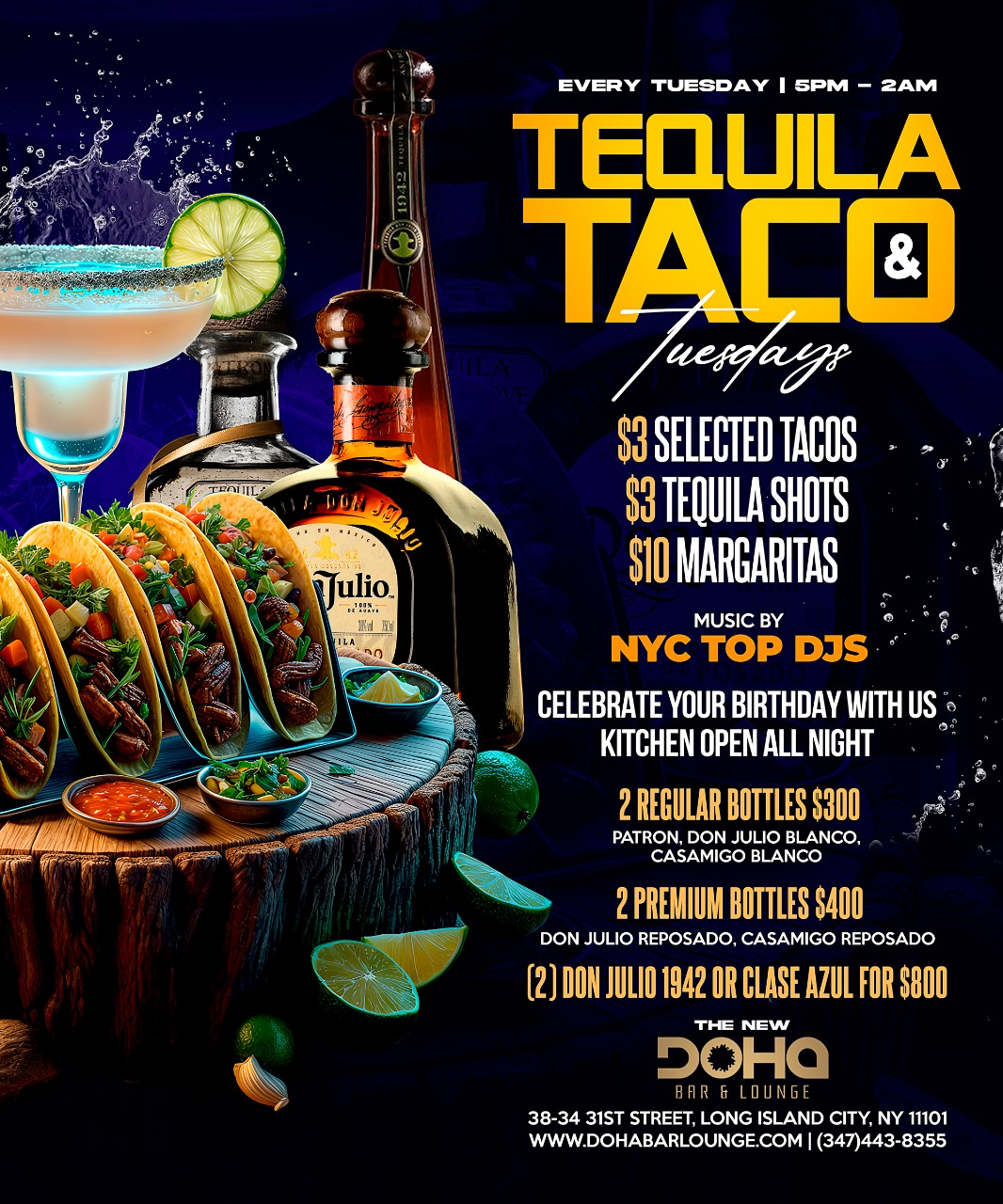 Buy tickets for Tequila & Taco Tuesdays Grand Opening at Doha Bar Lounge – April 8 Fiesta in Queens! Tequila & Taco Tuesdays Grand Opening at Doha Bar Lounge – April 8 Fiesta in Queens!
