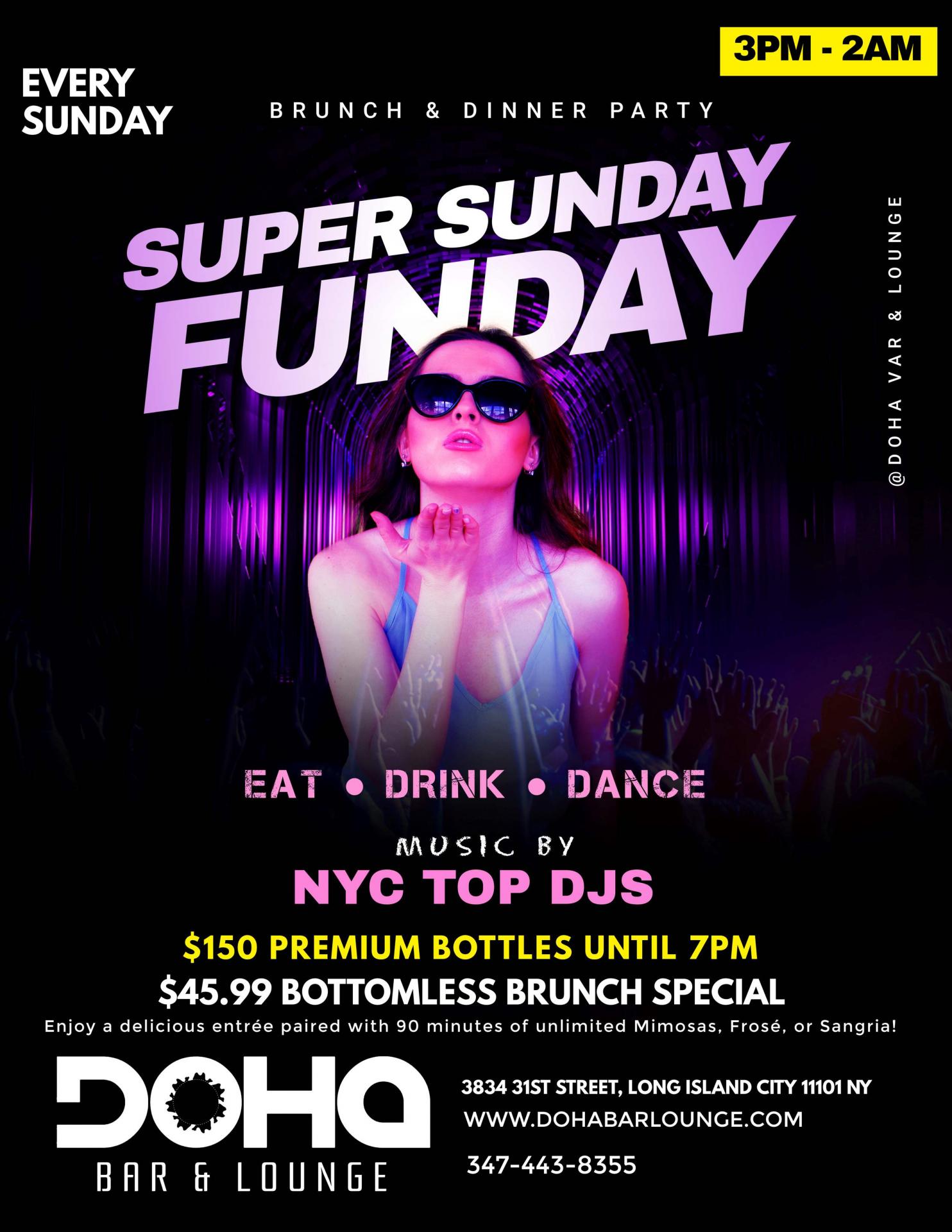 Super Sunday Funday at Doha Bar Lounge – NYC's Ultimate Brunch & Dinner Party