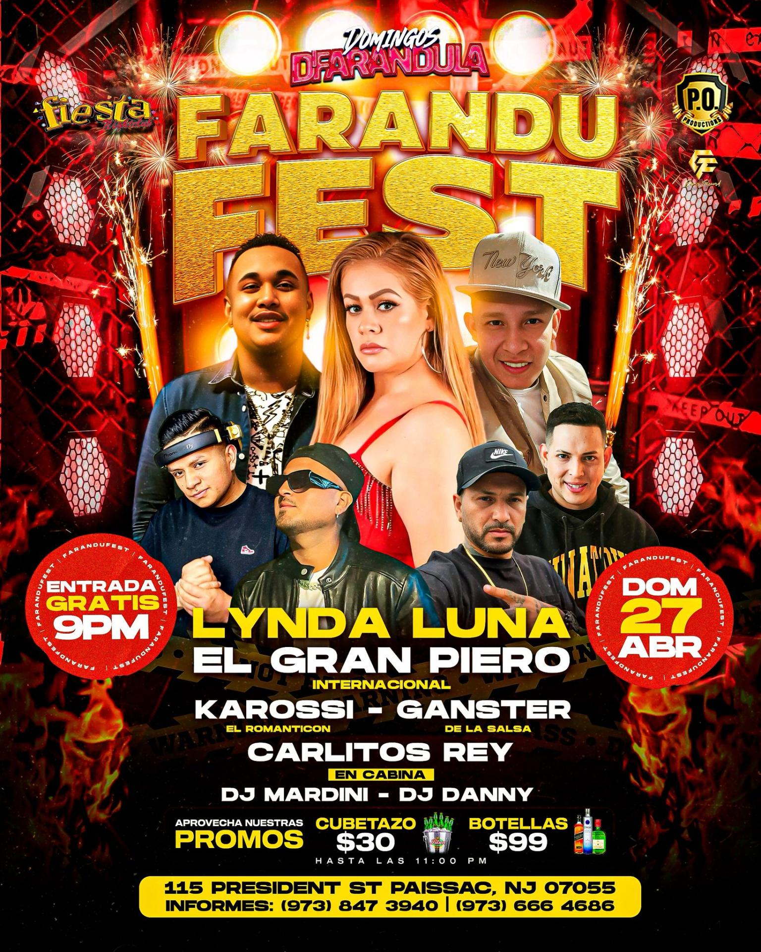 LYNDA LUNA, EL GRAN PIERO, KAROSSI, EL GANSTER DE LA SALSA, CARLITOS REY, DJ MARDINI, DJ DANNY