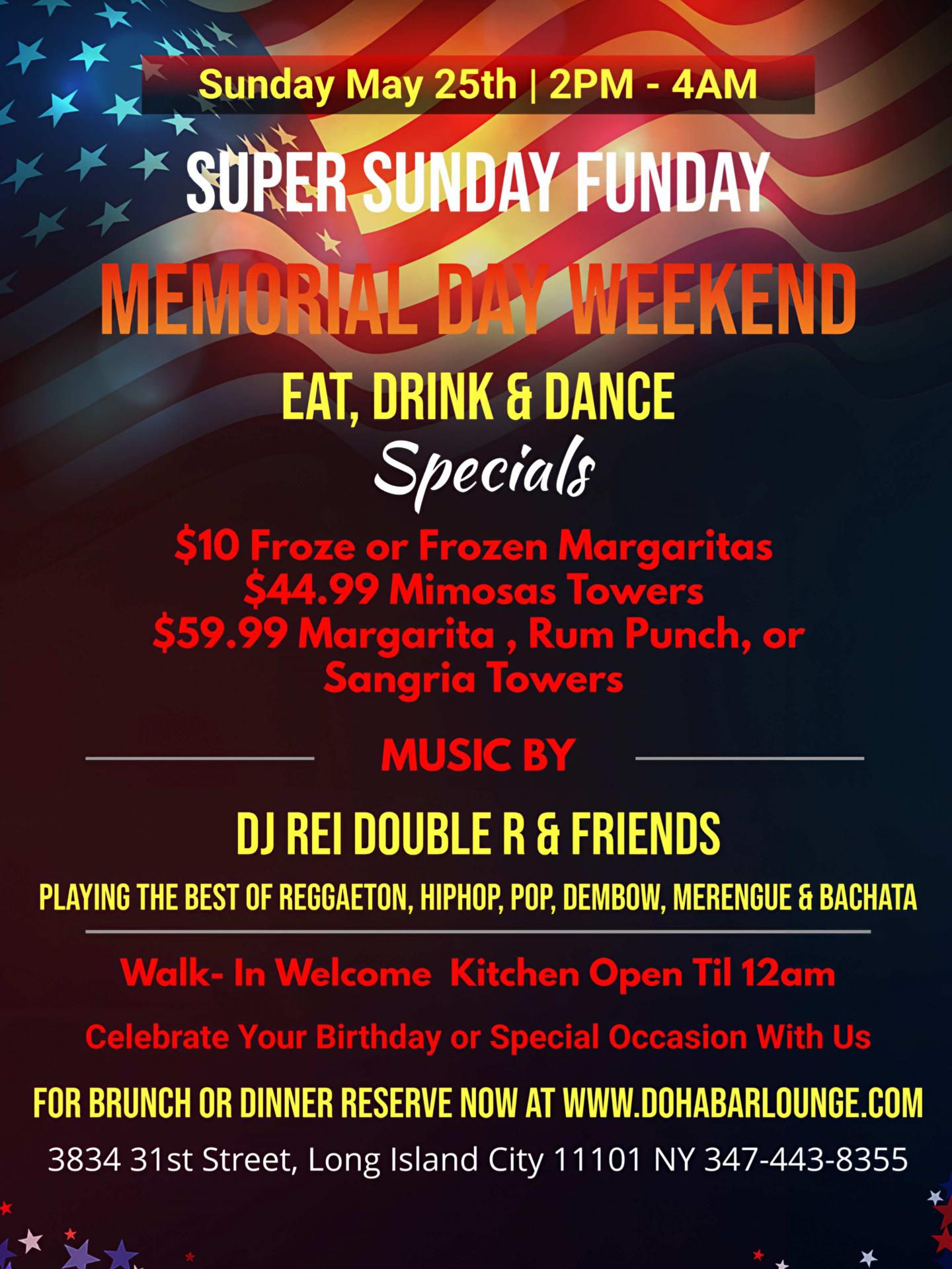SUNDAY, MAY 25TH – Super Sunday Funday at Doha Bar Lounge!