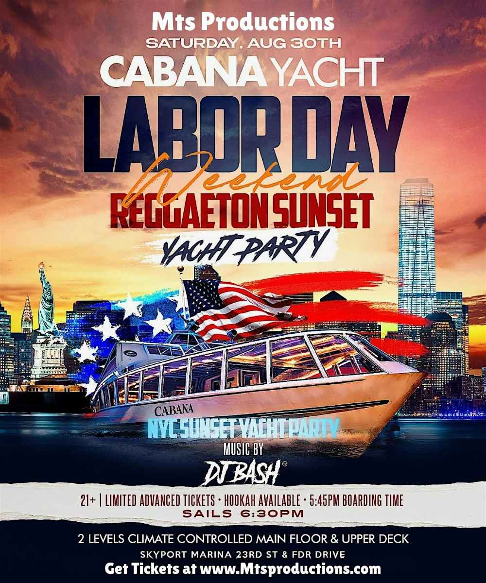 Labor Day Weekend Reggaeton Sunset Yacht Party NYC – Saturday, August 30th