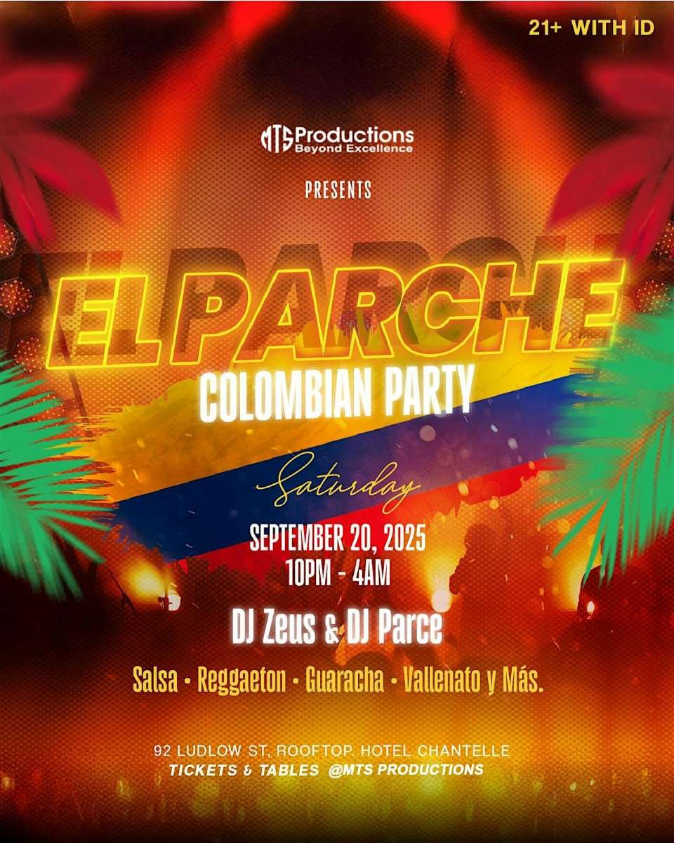 El Parche Colombian Party at Hotel Chantelle Rooftop NYC – September 20