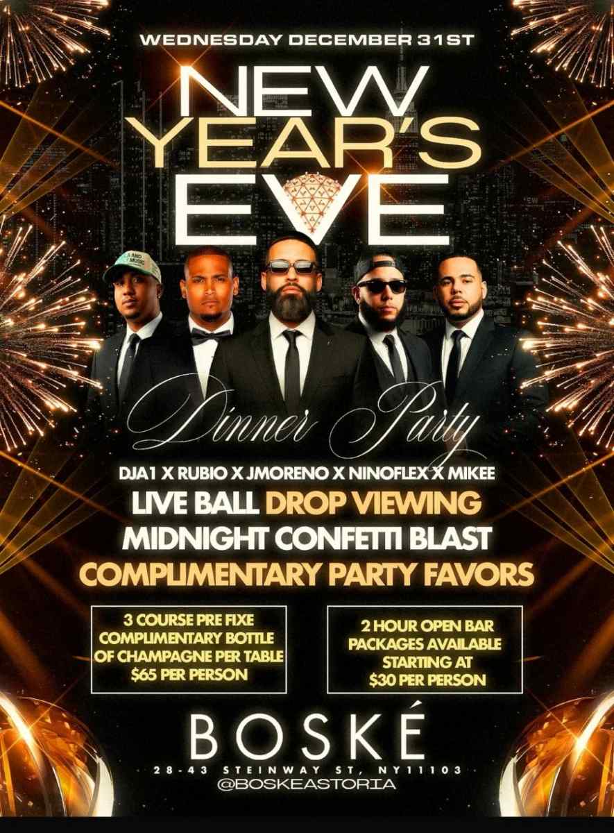 Buy tickets for Boske Astoria New Year’s Eve 2026 – Dinner Party, DJs & Open Bar Boske Astoria New Year’s Eve 2026 – Dinner Party, DJs & Open Bar