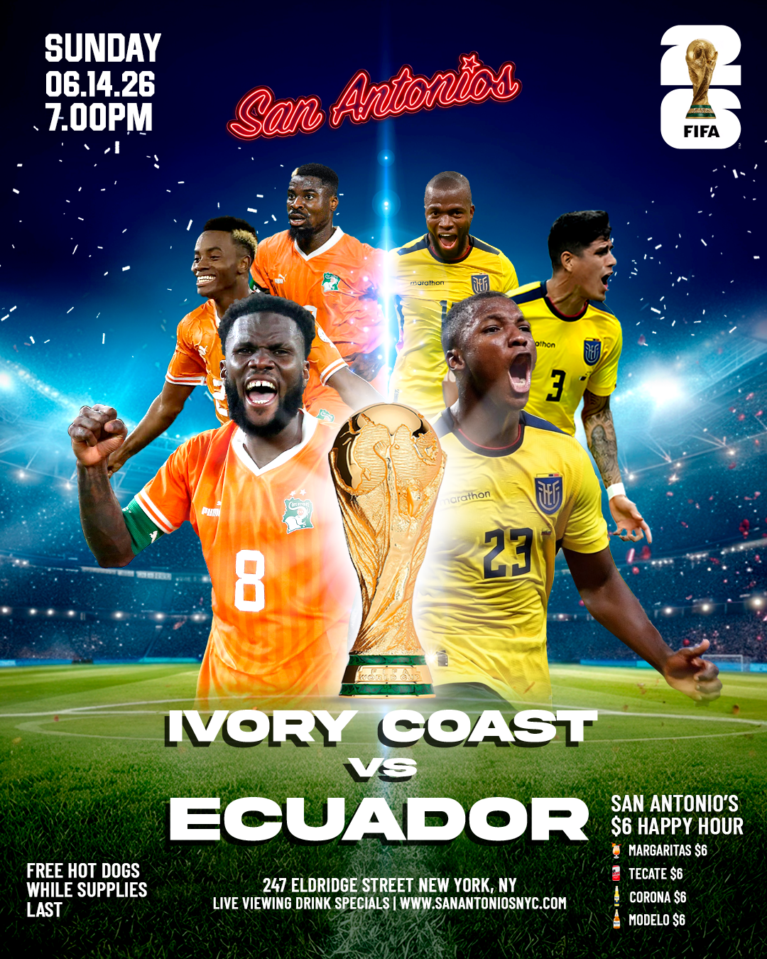 Soccer Game Viewing Party: IVORY COAST vs ECUADOR at San Antonios