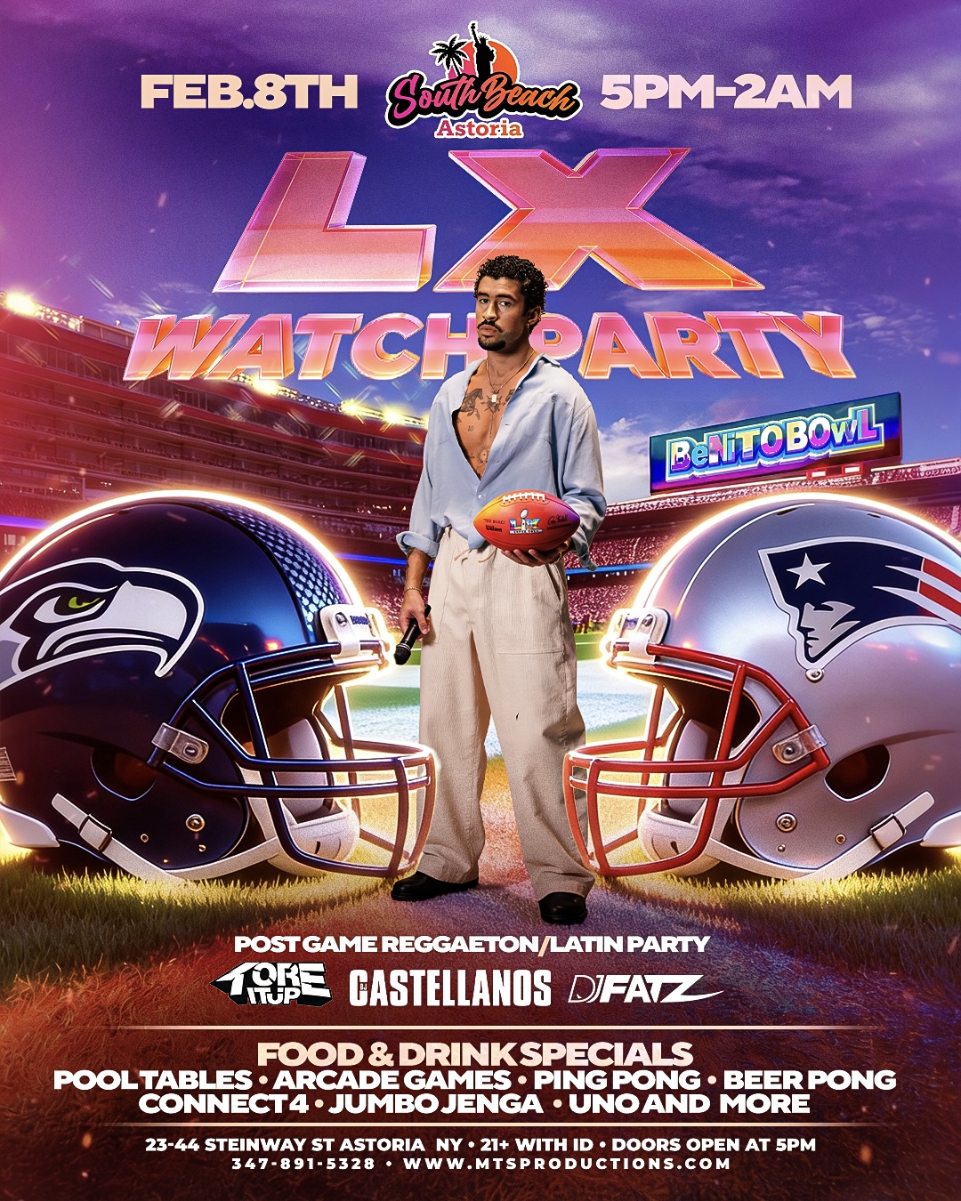 Buy tickets for Bad Bunny Super Bowl Watch Party + Afterparty | Astoria NYC Bad Bunny Super Bowl Watch Party + Afterparty | Astoria NYC