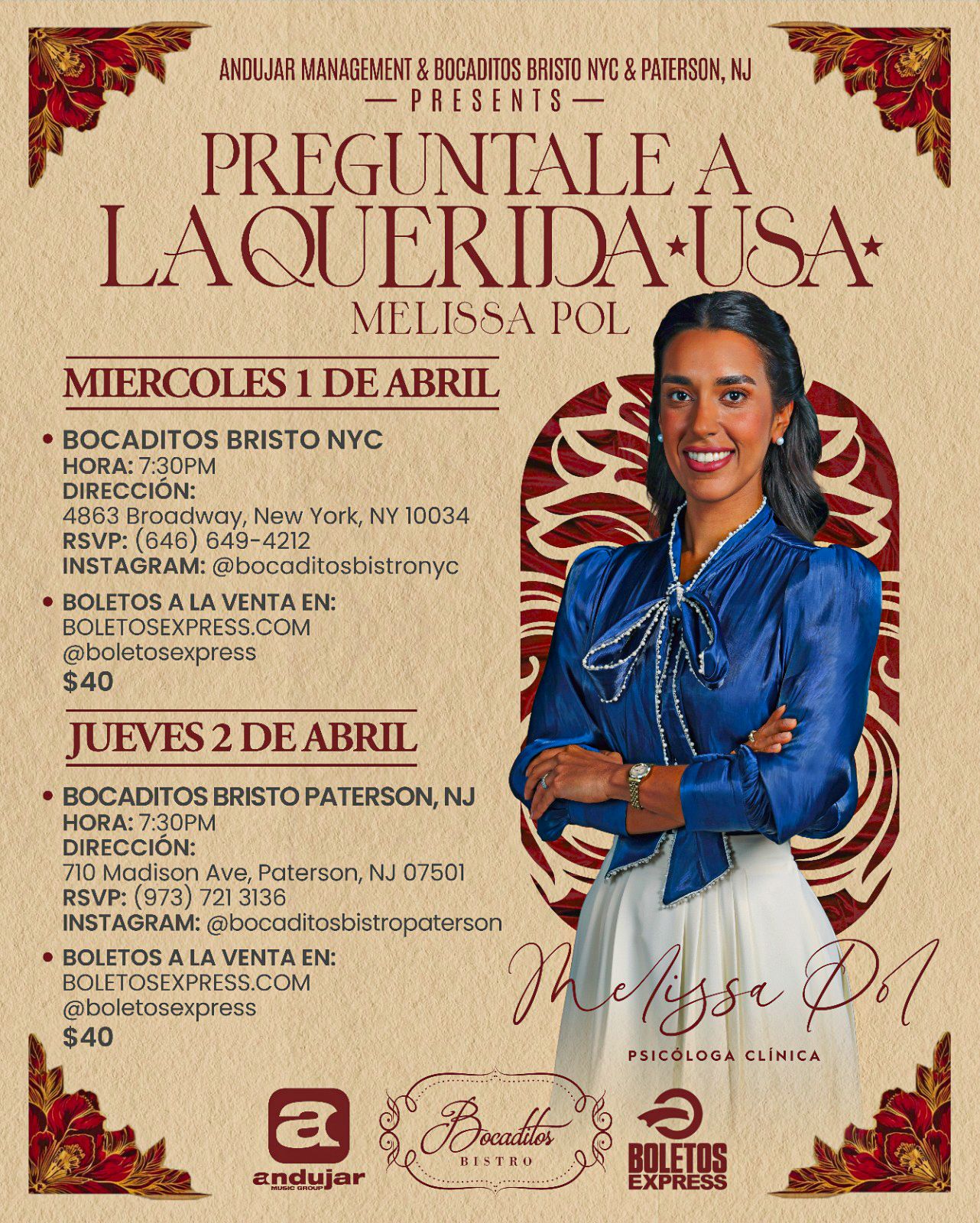 Buy tickets for Melissa Pol - Bocaditos Brito Paterson, NJ Melissa Pol - Bocaditos Brito Paterson, NJ