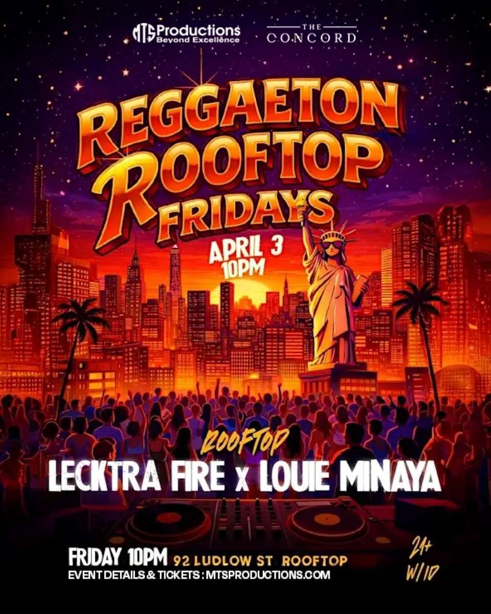 Buy tickets for Reggaeton Rooftop Fridays at Concord NYC | Friday, April 3rd, 2026 Reggaeton Rooftop Fridays at Concord NYC | Friday, April 3rd, 2026