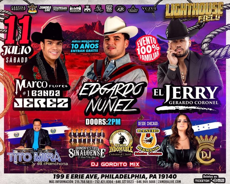 Buy tickets for EDGARDO NUÑEZ • GERARDO CORONEL “EL JERRY • MARCO FLORES Y LA JEREZ EN LIGHTHOUSE FIELD EDGARDO NUÑEZ • GERARDO CORONEL “EL JERRY • MARCO FLORES Y LA JEREZ EN LIGHTHOUSE FIELD