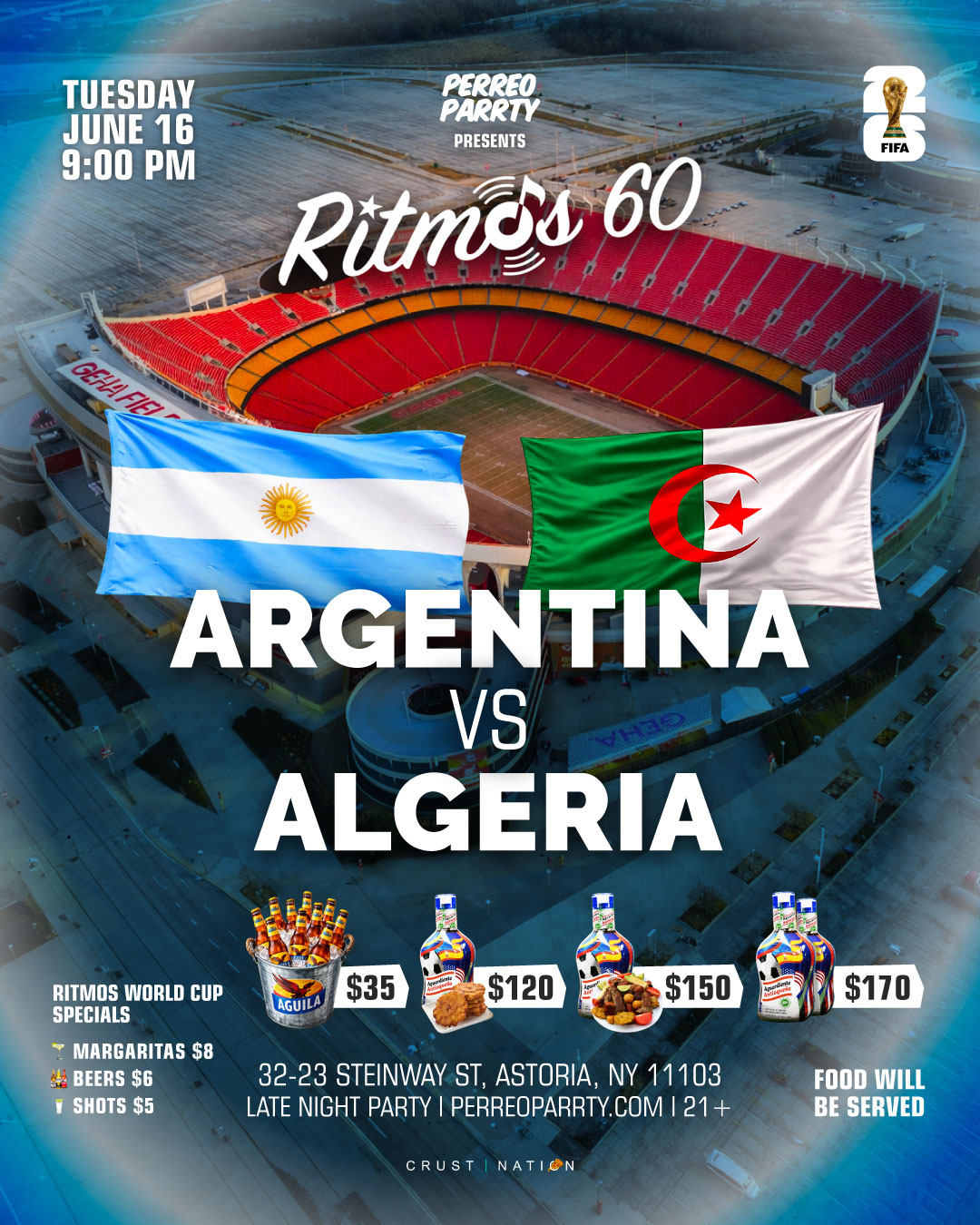 Buy tickets for FIFA WORLD CUP 2026 WATCH PARTY: Argentina v Algeria at Ritmos 60 Bar FIFA WORLD CUP 2026 WATCH PARTY: Argentina v Algeria at Ritmos 60 Bar