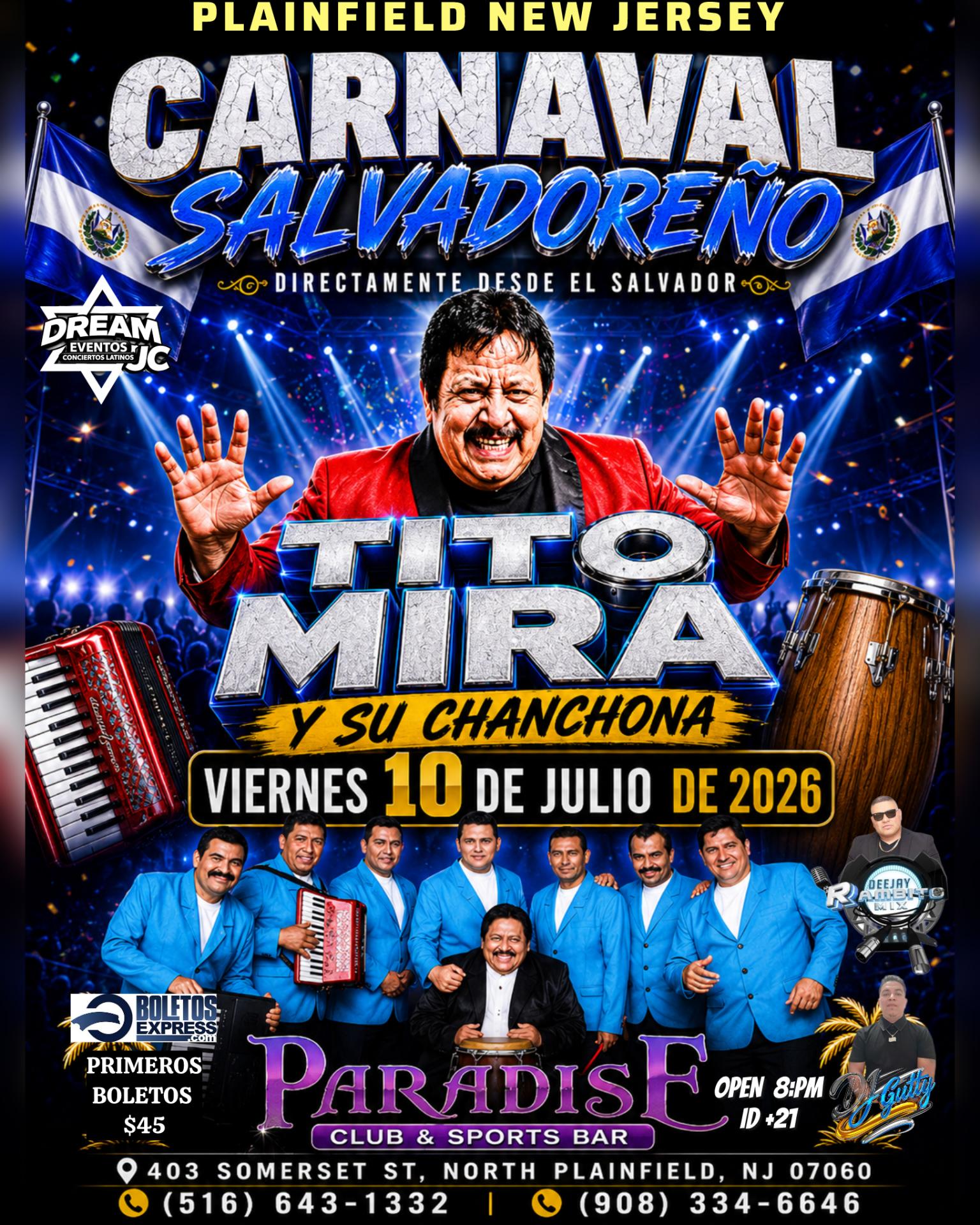 Buy tickets for Viernes 10 Julio / Tito mira y su Chanchona Arcadio / Plainfield NJ Viernes 10 Julio / Tito mira y su Chanchona Arcadio / Plainfield NJ