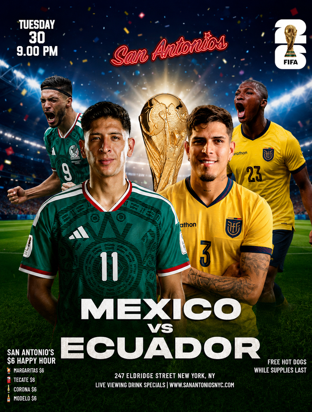 FIFA WORLD CUP 2026 WATCH PARTY MEXICO vs ECUADOR  at San Antonios Bar NYC