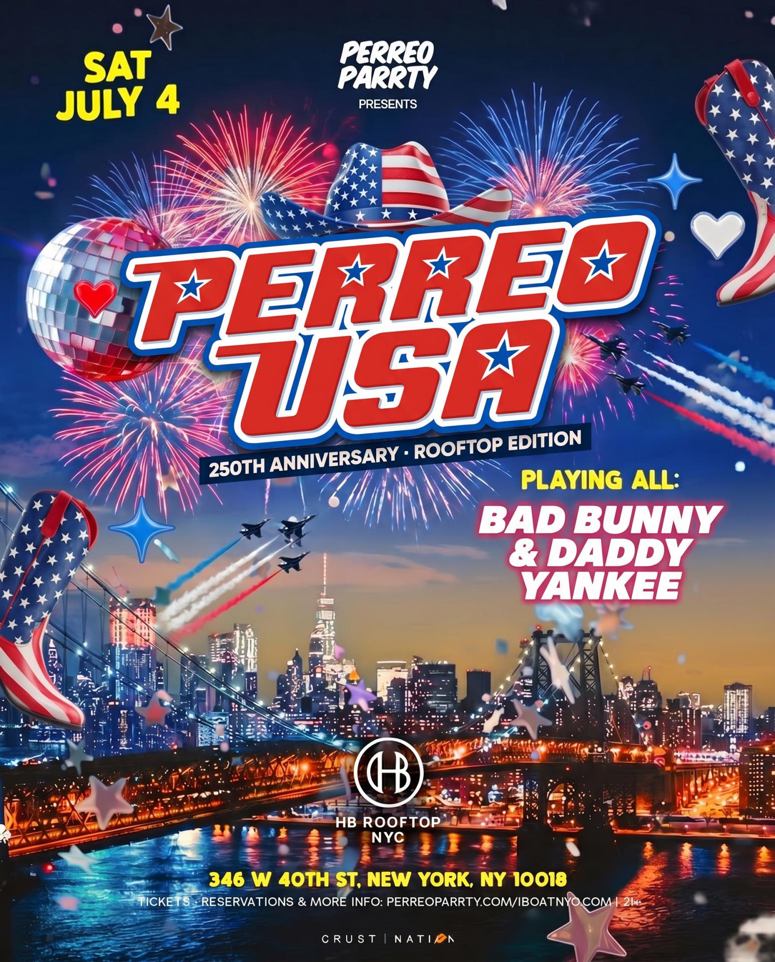 Buy tickets for 4th of July Reggaeton Rooftop Party NYC 2026 | Perreo USA at Highbar 4th of July Reggaeton Rooftop Party NYC 2026 | Perreo USA at Highbar