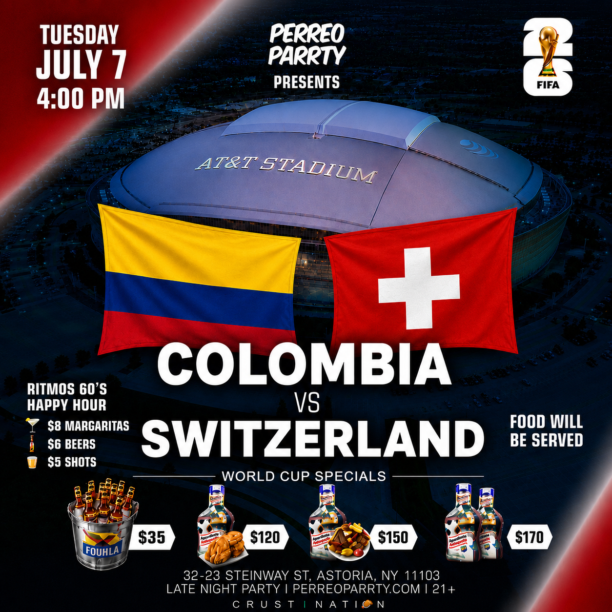 Buy tickets for FIFA WORLD CUP 2026 WATCH PARTY: COLOMBIA vs SWITZERLAND at Ritmos 60 Bar FIFA WORLD CUP 2026 WATCH PARTY: COLOMBIA vs SWITZERLAND at Ritmos 60 Bar