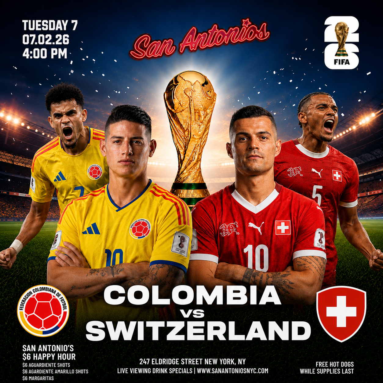 FIFA WORLD CUP 2026 WATCH PARTY: COLOMBIA vs SWITZERLAND at San Antonios