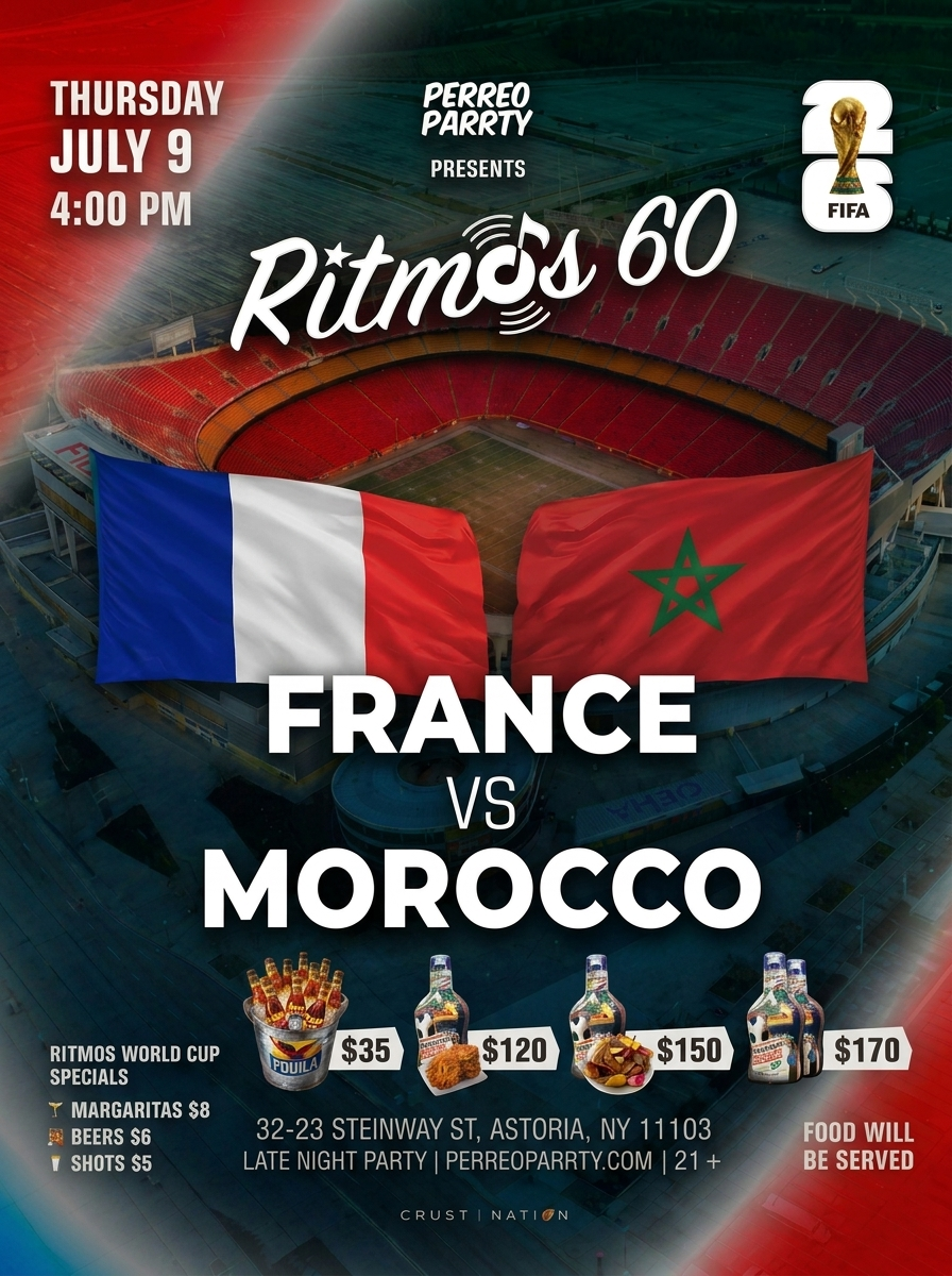 Buy tickets for FIFA WORLD CUP 2026 WATCH PARTY: MOROCCO vs FRANCE at Ritmos 60 Bar FIFA WORLD CUP 2026 WATCH PARTY: MOROCCO vs FRANCE at Ritmos 60 Bar