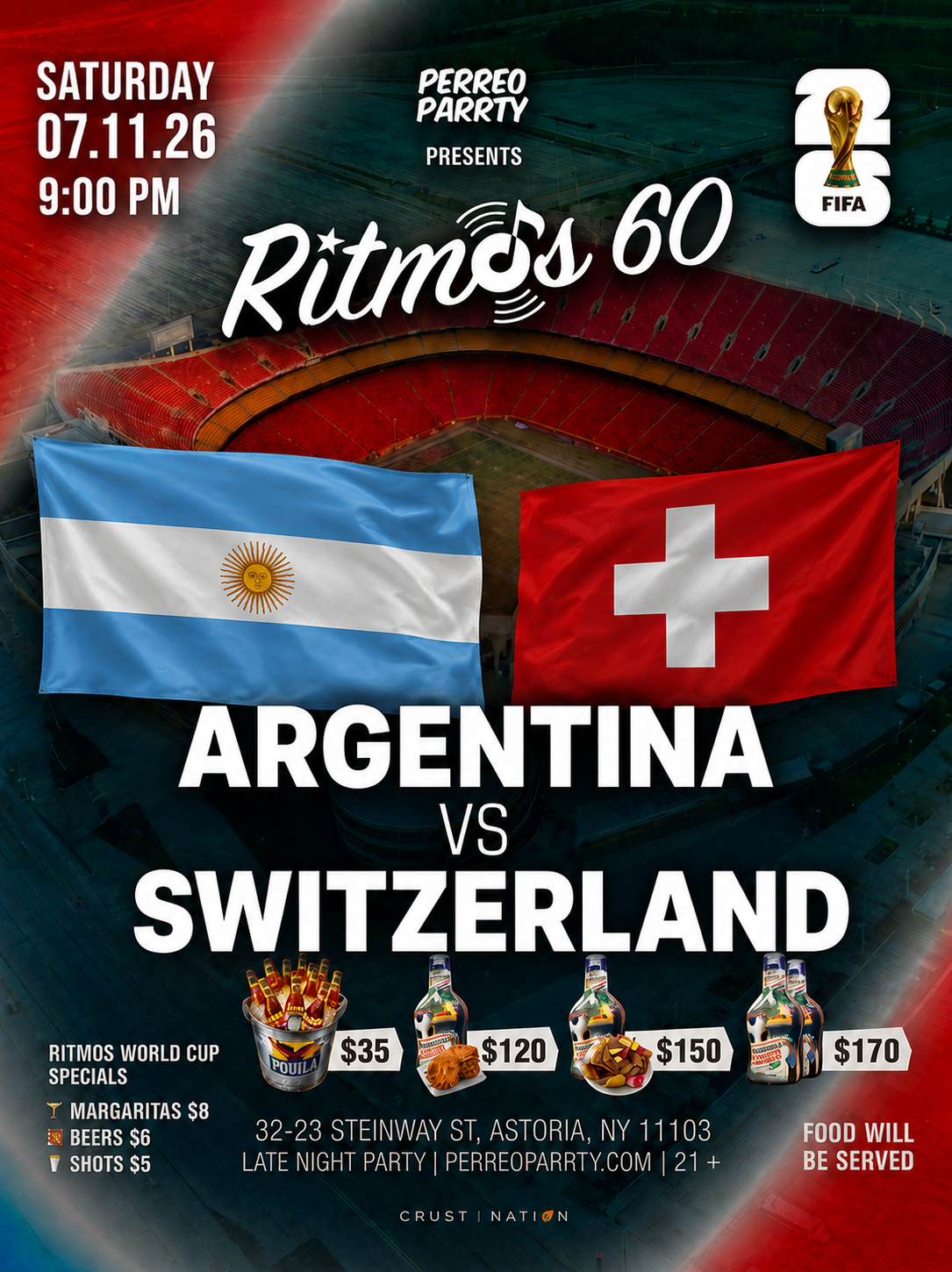 Buy tickets for FIFA WORLD CUP 2026 WATCH PARTY: ARGENTINA vs SWITZERLAND at Ritmos 60 Bar FIFA WORLD CUP 2026 WATCH PARTY: ARGENTINA vs SWITZERLAND at Ritmos 60 Bar