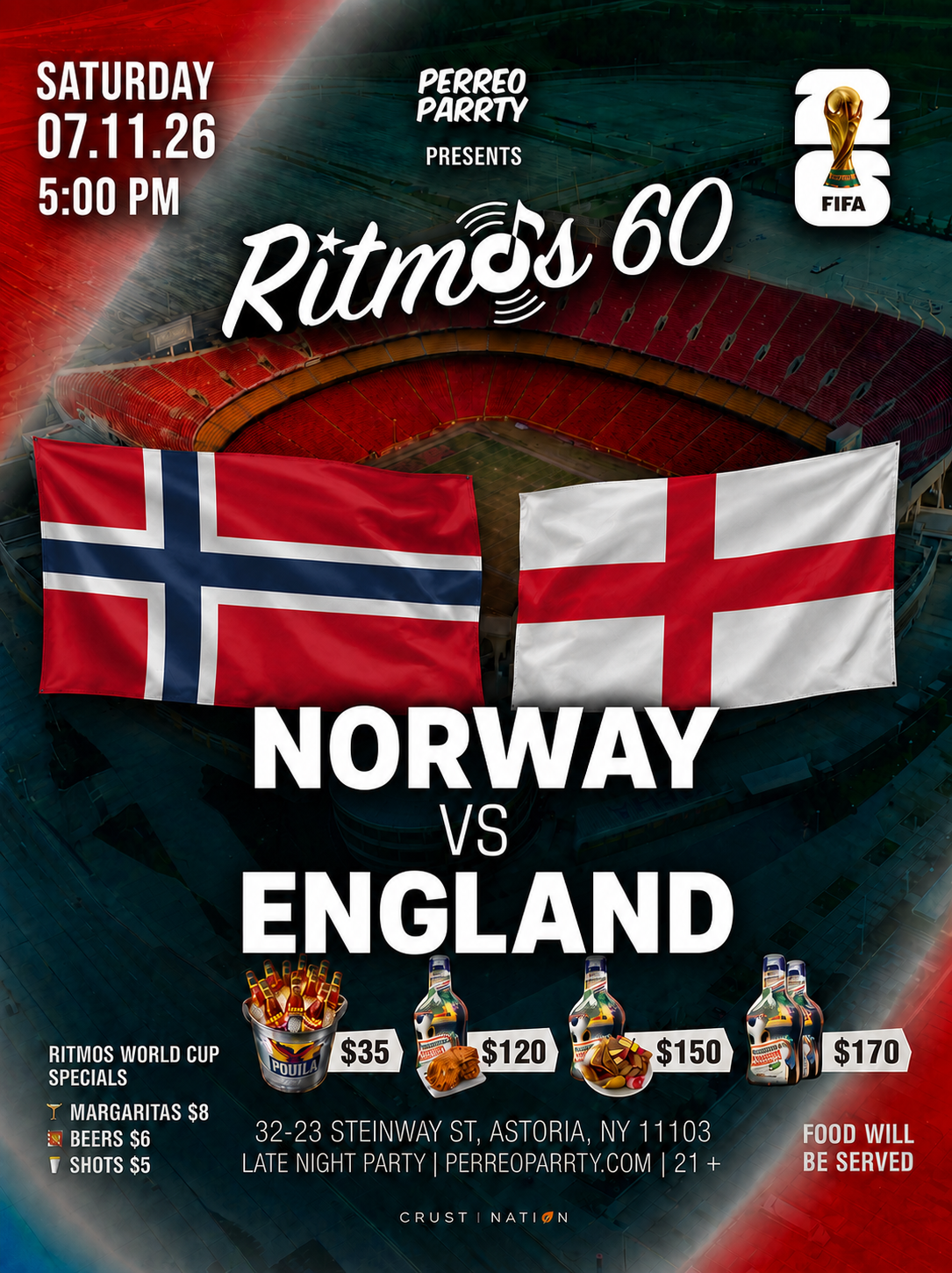Buy tickets for FIFA WORLD CUP 2026 WATCH PARTY: NORWAY vs ENGLAND at Ritmos 60 Bar FIFA WORLD CUP 2026 WATCH PARTY: NORWAY vs ENGLAND at Ritmos 60 Bar