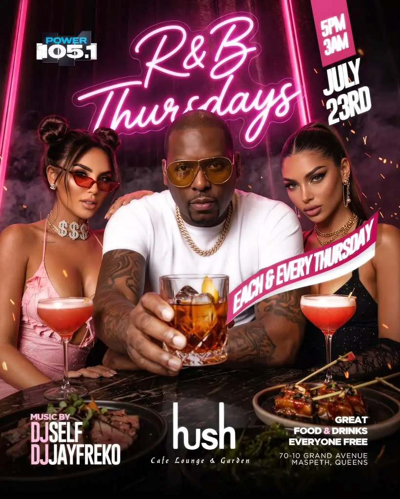 Buy tickets for R&B Thursdays at Hush Lounge Garden – Thursday Night Party in Queens NYC R&B Thursdays at Hush Lounge Garden – Thursday Night Party in Queens NYC