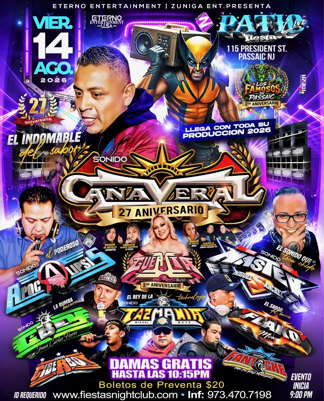 27 ANIVERSARIO DE SONIDO CAÑAVERAL, APOCALIPSIS, MASTER, CIBEY, TAZMANIA, FLAKO MIX, CIBERBOY, FANTOCHE