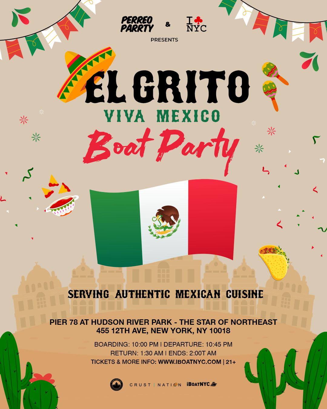 Buy tickets for EL GRITO: Mexican Independence Boat Party Yacht Cruise NYC EL GRITO: Mexican Independence Boat Party Yacht Cruise NYC