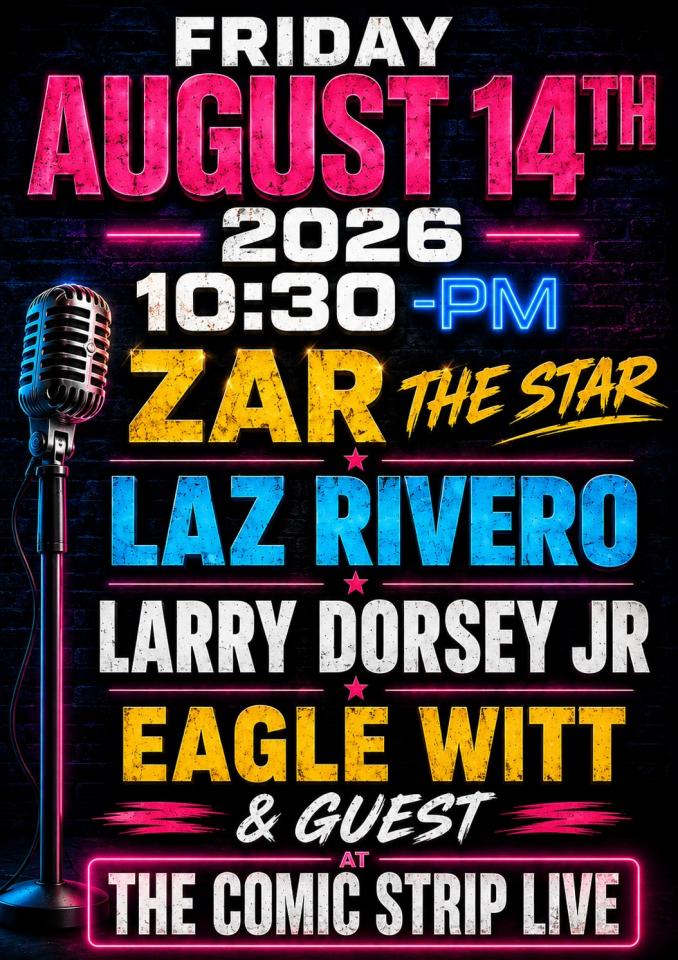 Buy tickets for Friday, August 14th Comedy Show w/ Eagle Witt & more @ Comic Strip Live Friday, August 14th Comedy Show w/ Eagle Witt & more @ Comic Strip Live