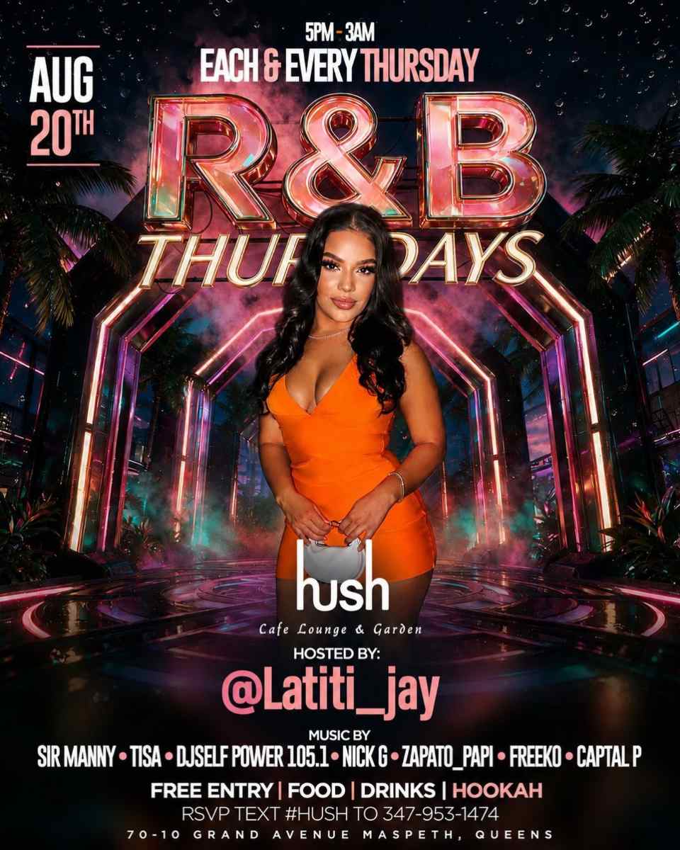 Buy tickets for R&B Thursdays at Hush Lounge Garden Queens R&B Thursdays at Hush Lounge Garden Queens