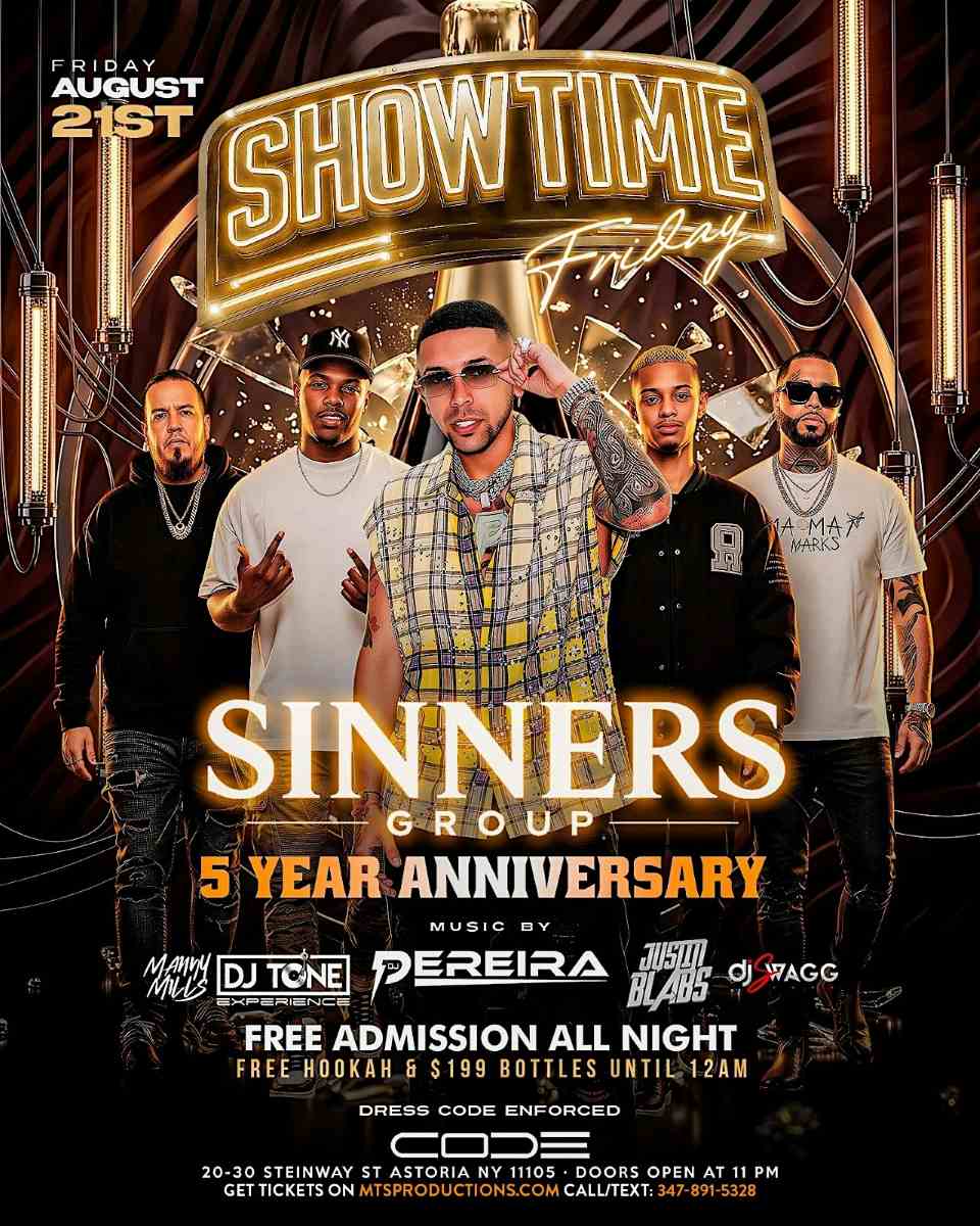 Sinners Group 5 Year Anniversary at CODE Astoria