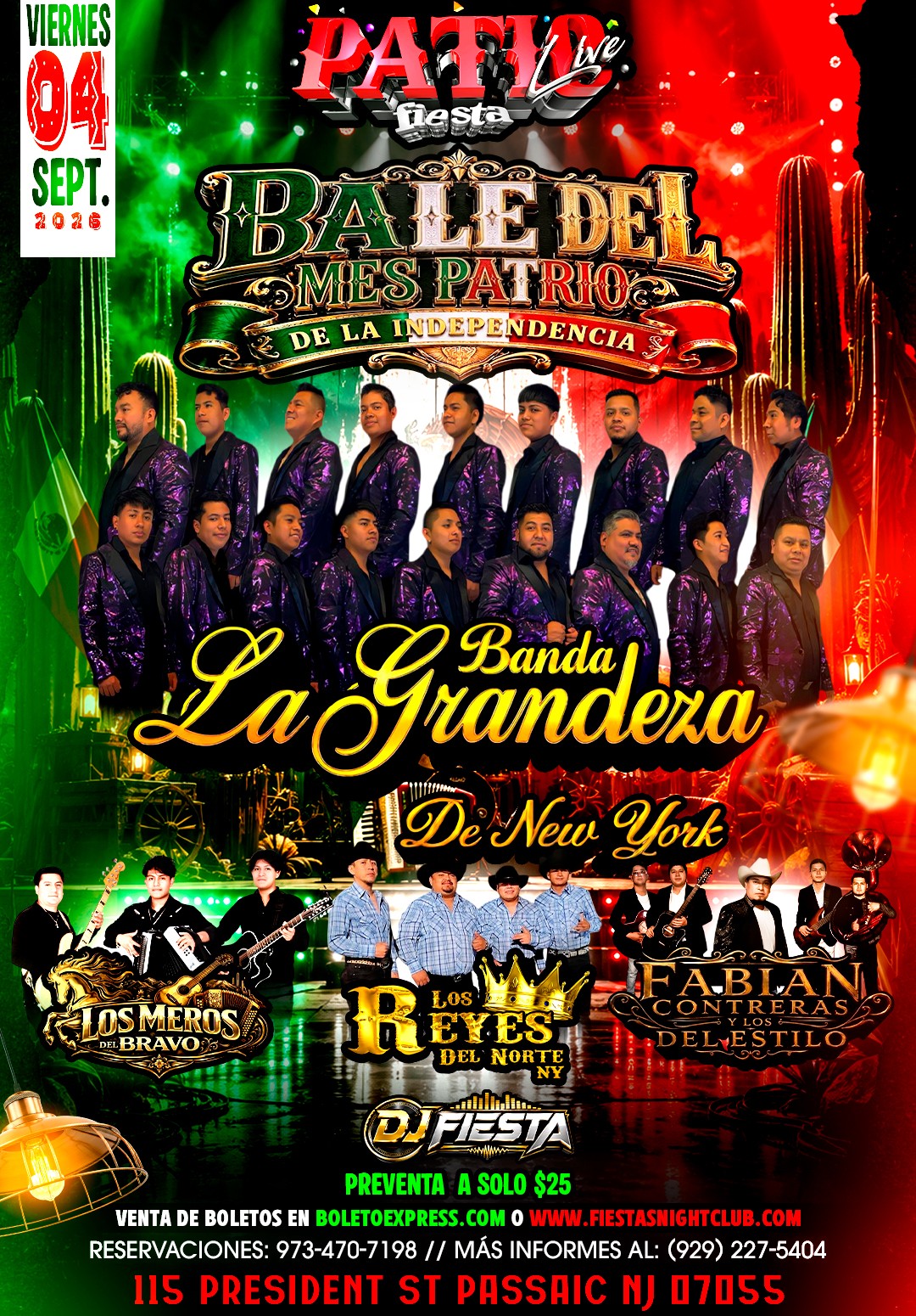 Buy tickets for BANDA LA GRANDEZA , LOS MEROS BRAVO, LOS REYES DEL NORTE, FABIAN CONTRERAS DEL ESTILO Y DJ FIESTA BANDA LA GRANDEZA , LOS MEROS BRAVO, LOS REYES DEL NORTE, FABIAN CONTRERAS DEL ESTILO Y DJ FIESTA